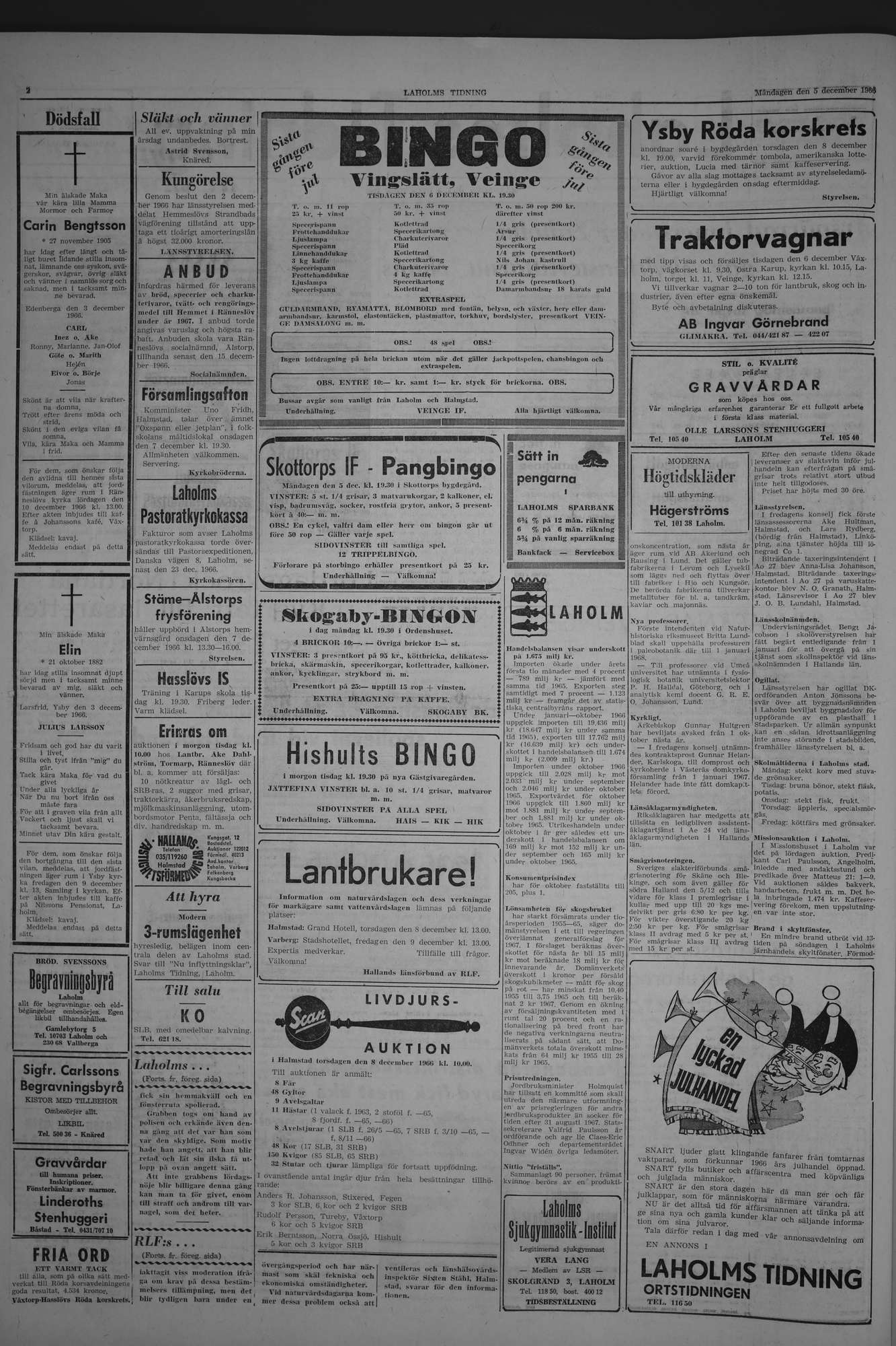 Laholms Tidning Måndag 5 december 1966, sida 2