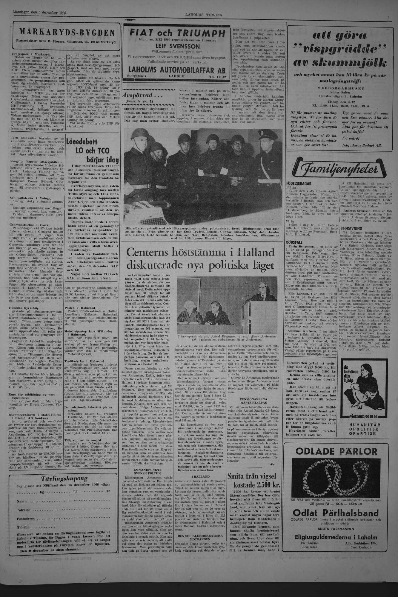 Laholms Tidning Måndag 5 december 1966, sida 3