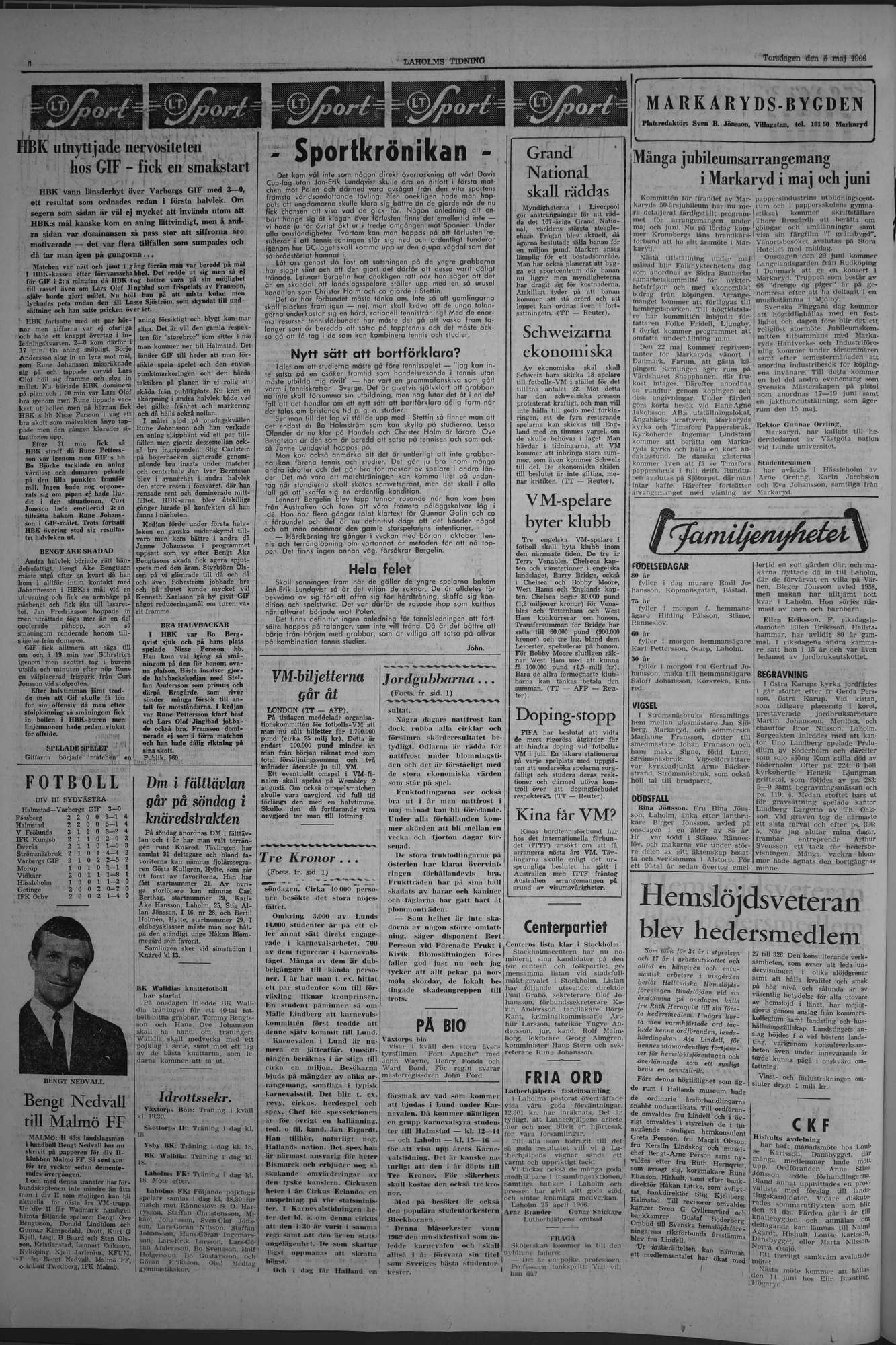 Laholms Tidning Torsdag 5 maj 1966, sida 6