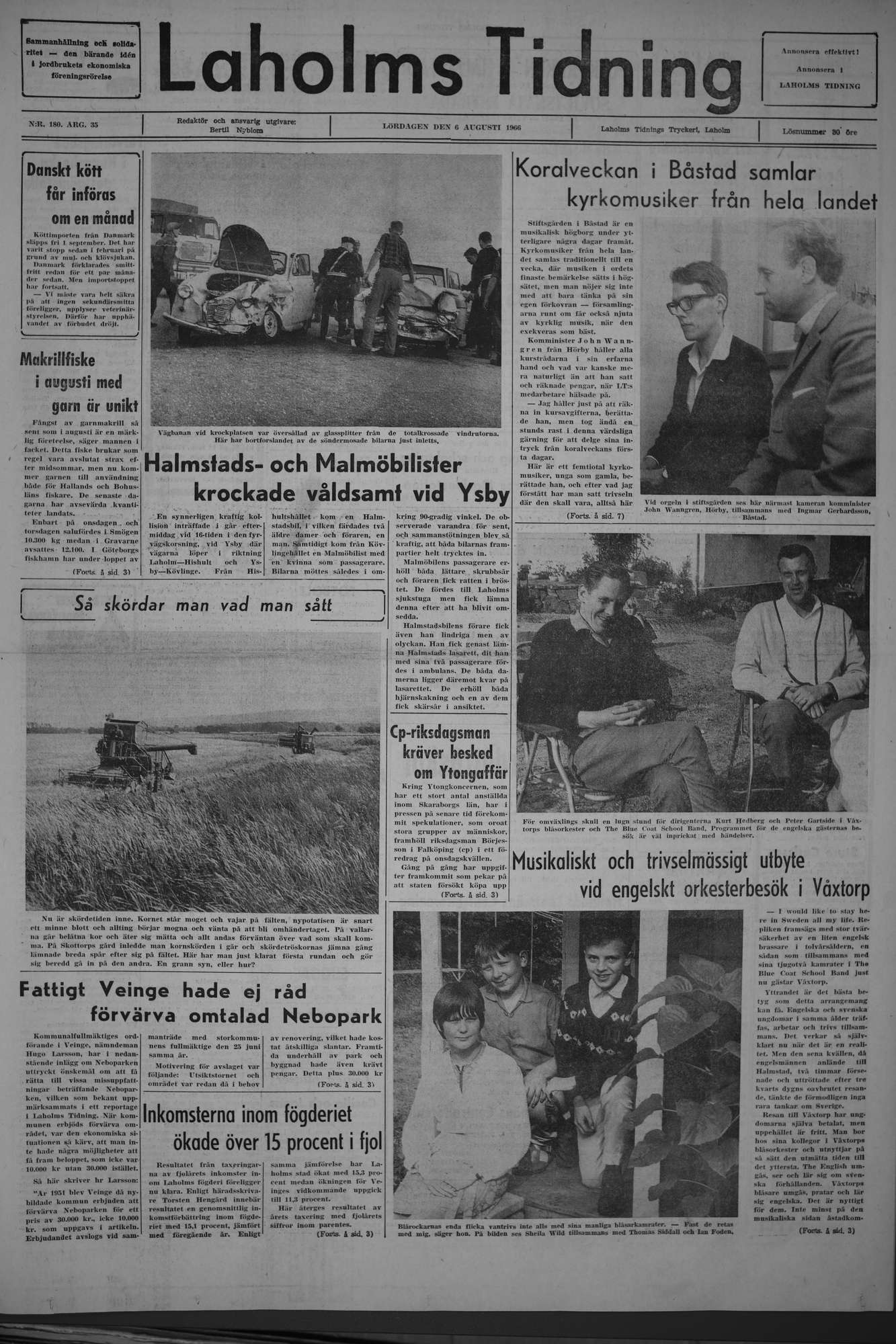 Laholms Tidning Lördag 6 augusti 1966, sida 1