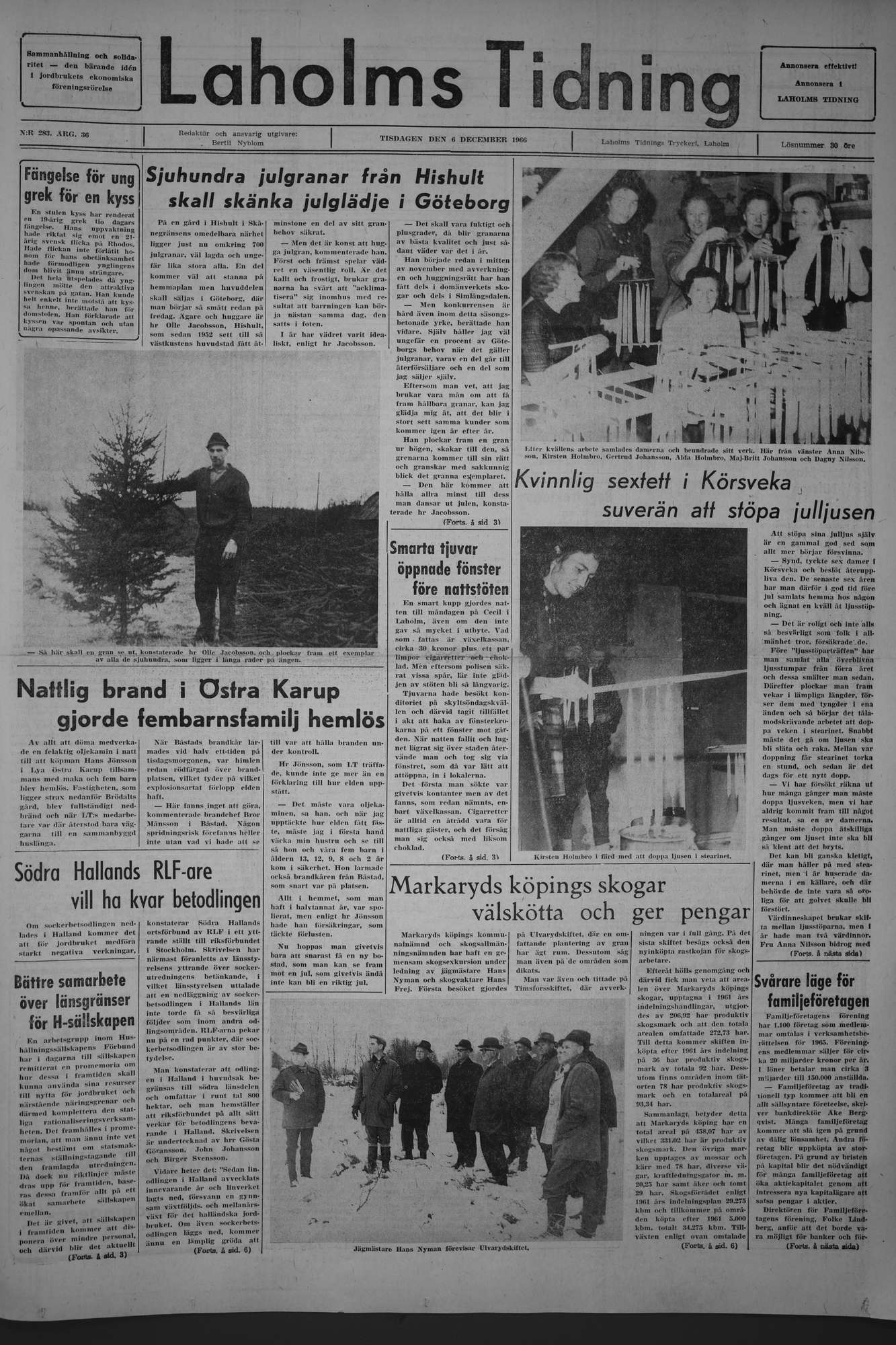 Laholms Tidning Tisdag 6 december 1966, sida 1