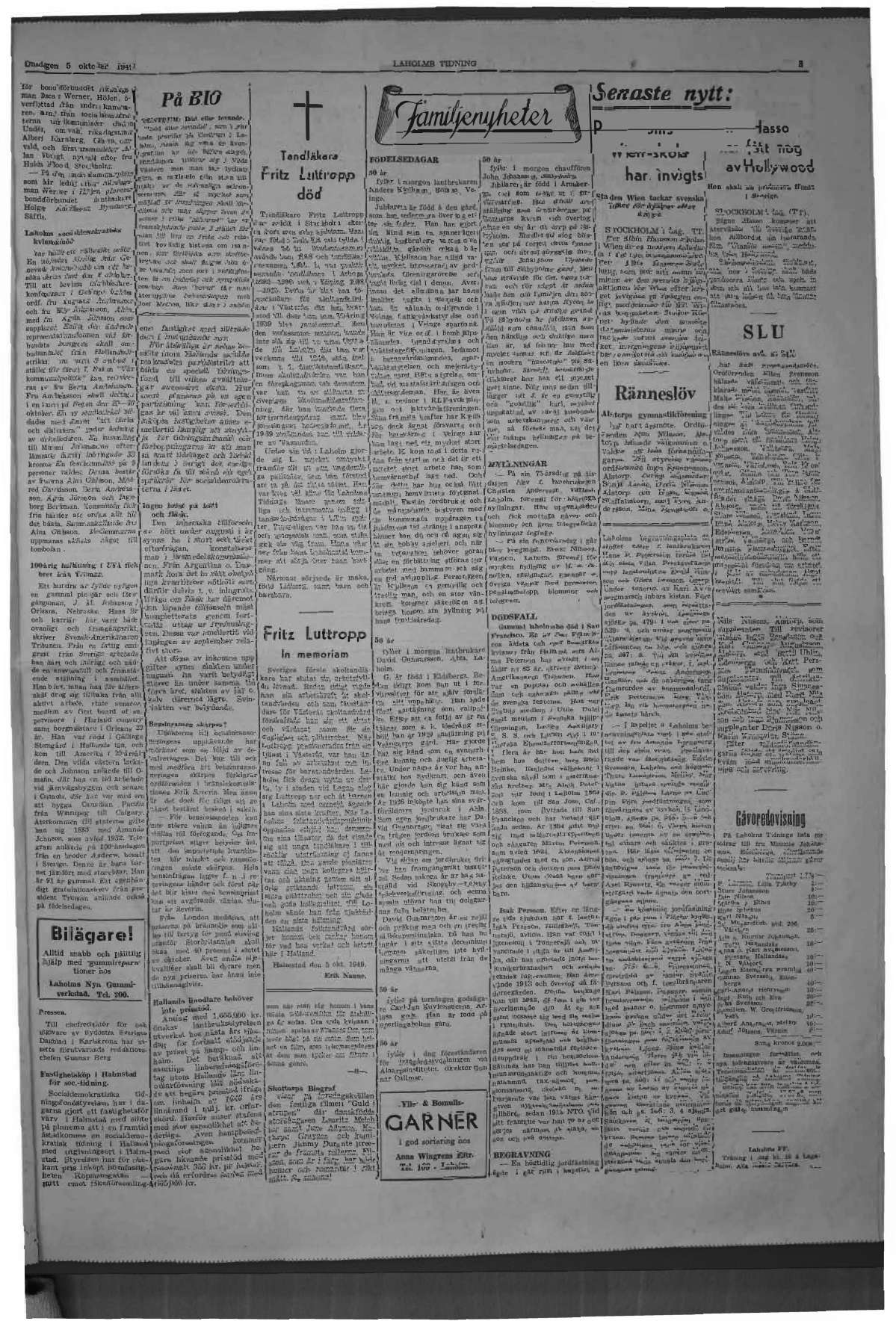 Laholms Tidning Onsdag 5 oktober 1949, sida 3