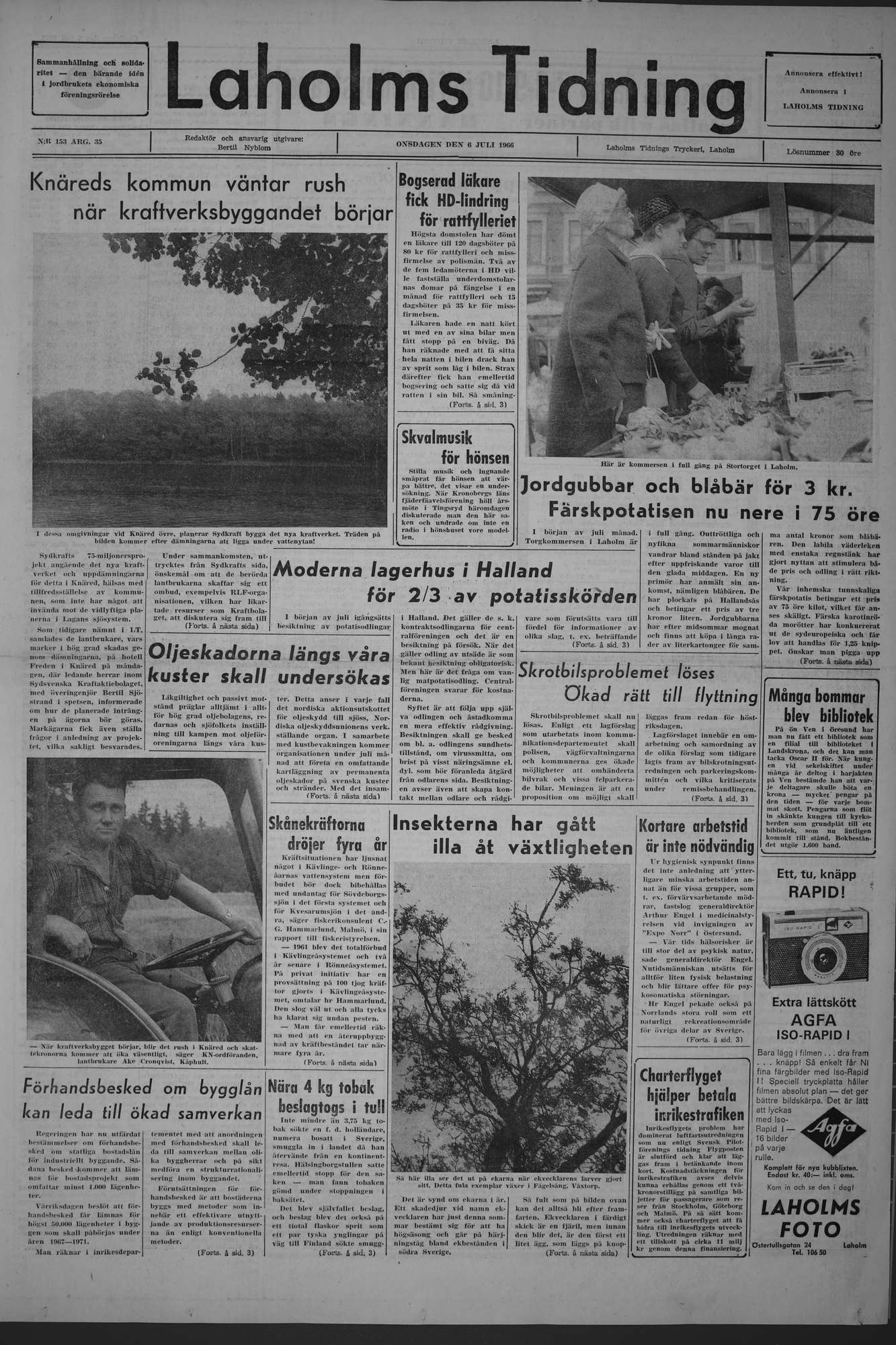 Laholms Tidning Onsdag 6 juli 1966, sida 1