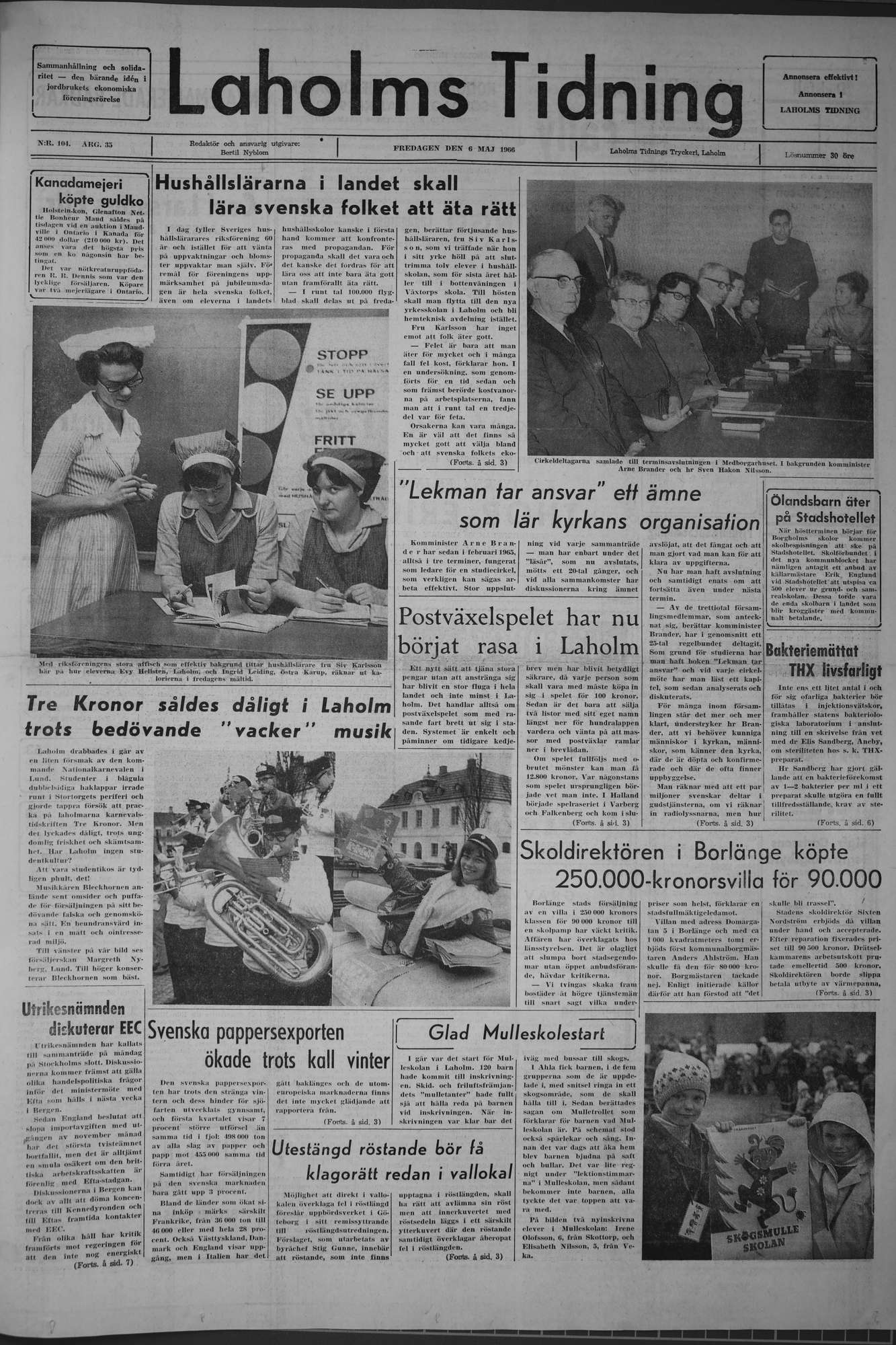 Laholms Tidning Fredag 6 maj 1966, sida 1