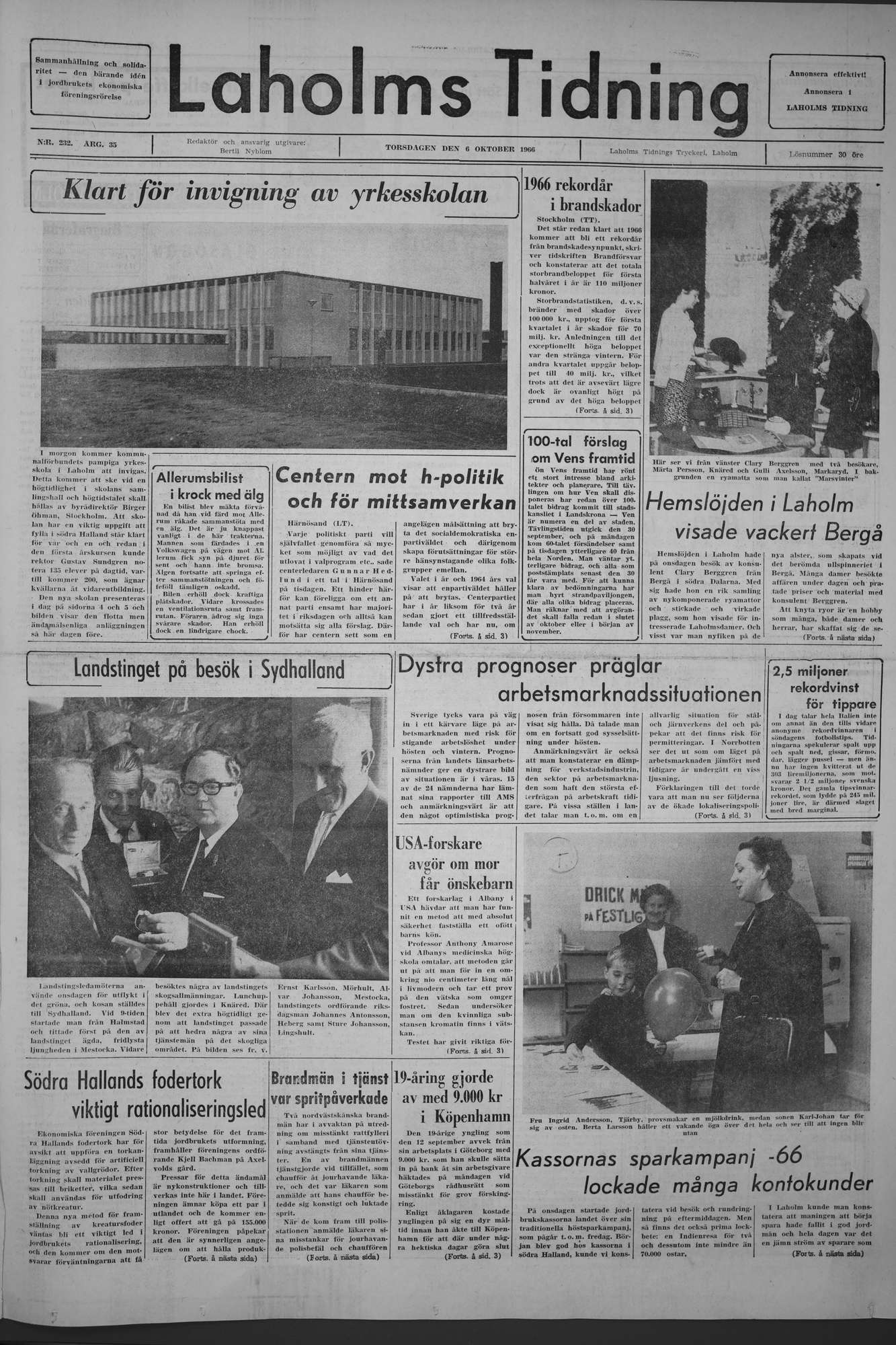Laholms Tidning Torsdag 6 oktober 1966, sida 1