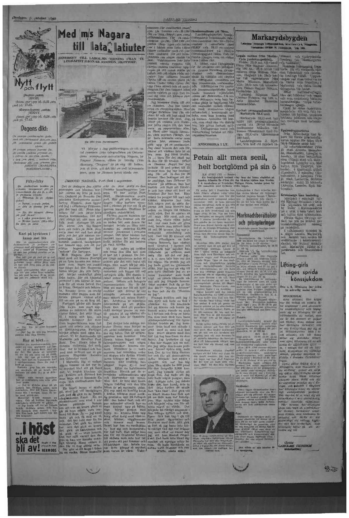 Laholms Tidning Onsdag 5 oktober 1949, sida 5