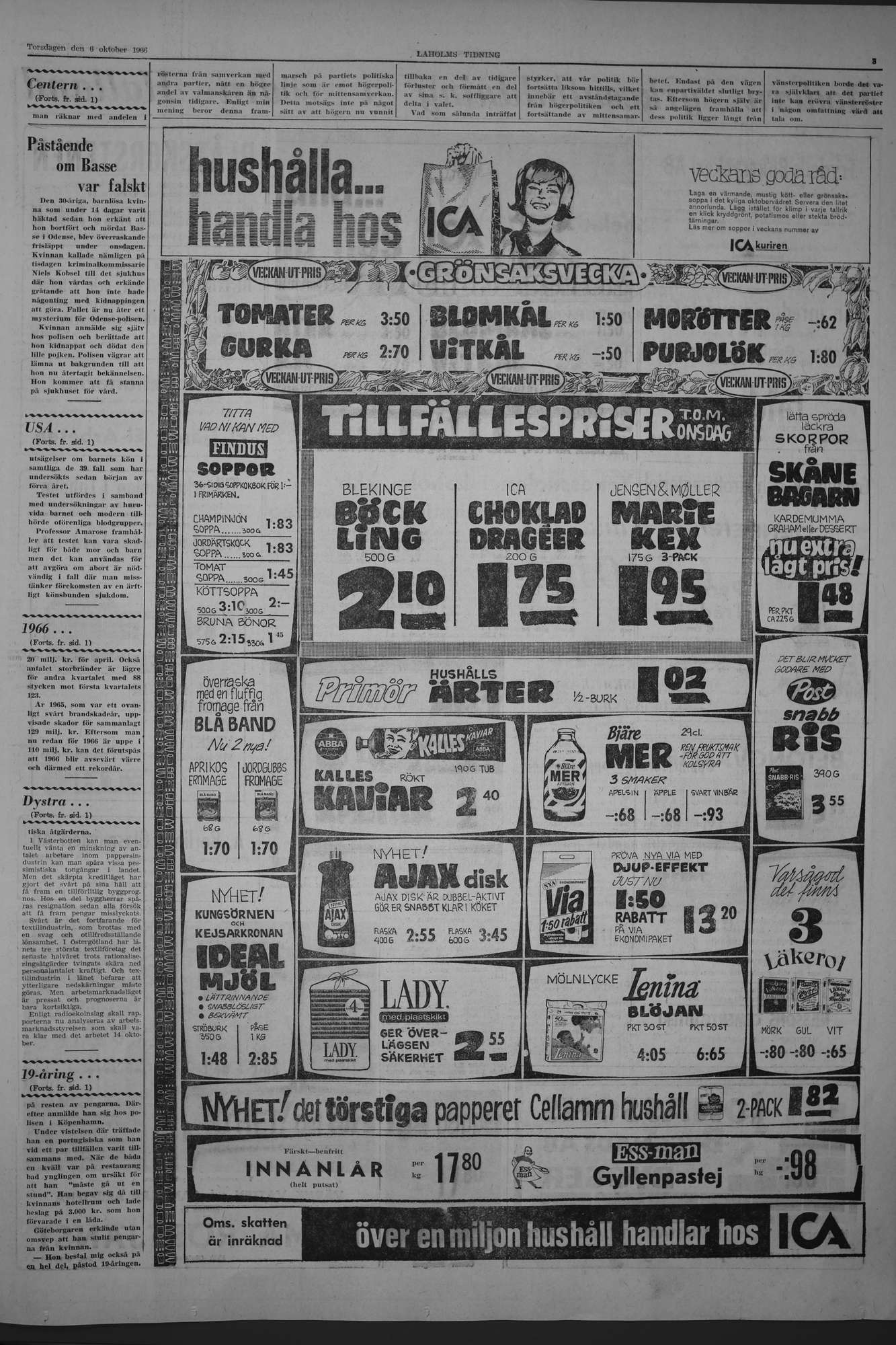 Laholms Tidning Torsdag 6 oktober 1966, sida 3