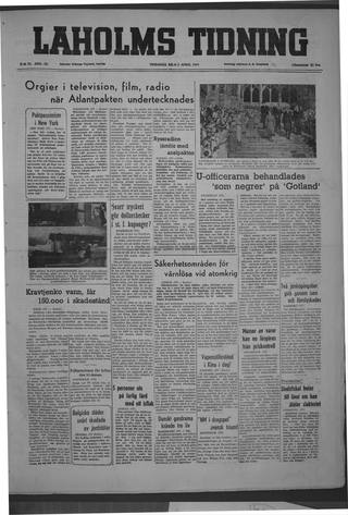 Förstasidan, Tisdag 5 april 1949