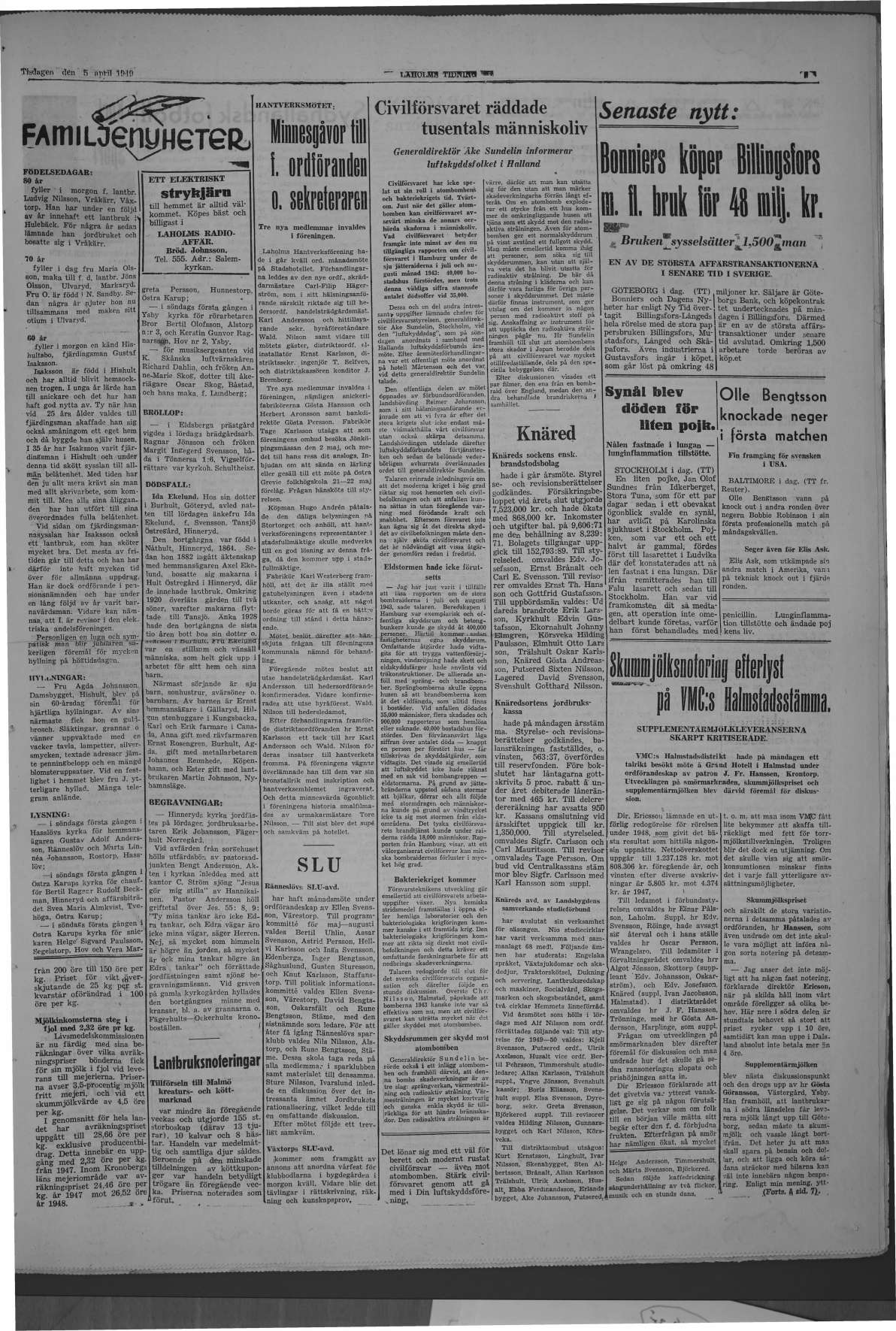 Laholms Tidning Tisdag 5 april 1949, sida 3