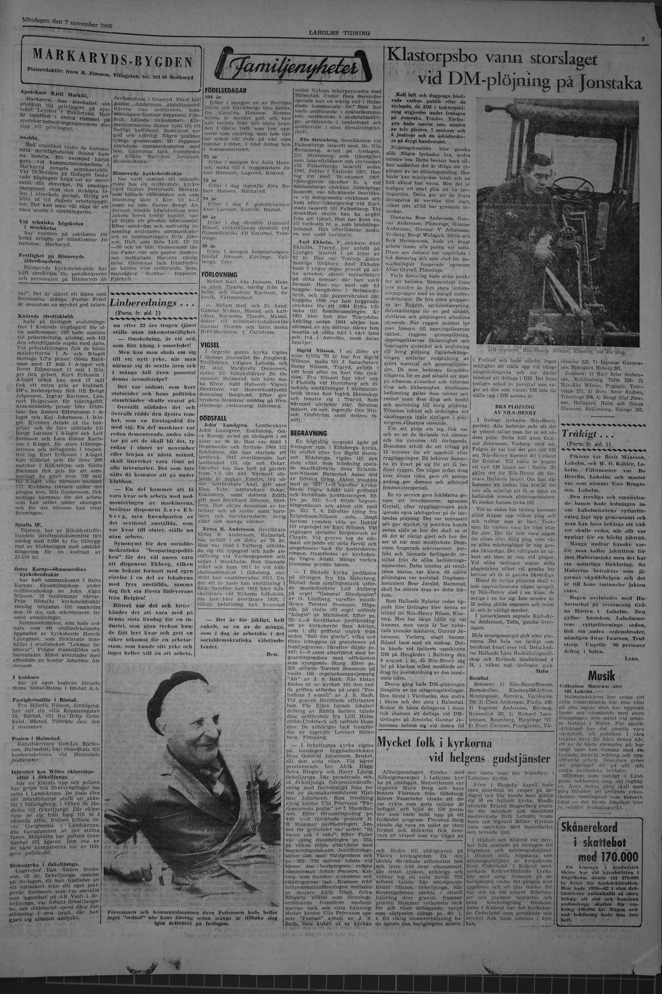 Laholms Tidning Måndag 7 november 1966, sida 3