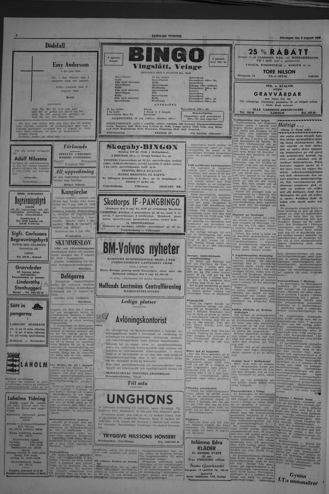 Laholms Tidning Måndag 8 augusti 1966, sida 2