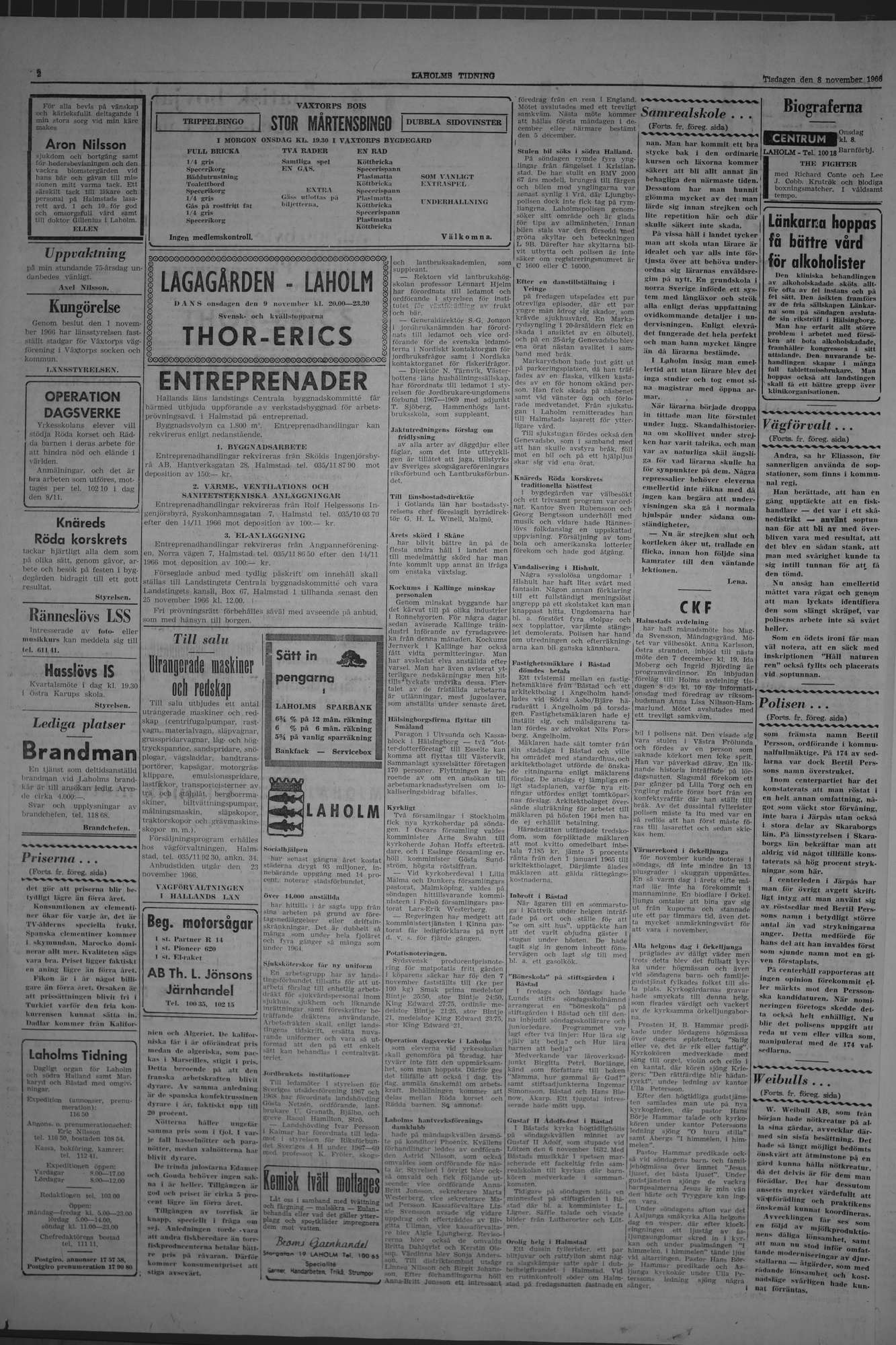 Laholms Tidning Tisdag 8 november 1966, sida 2
