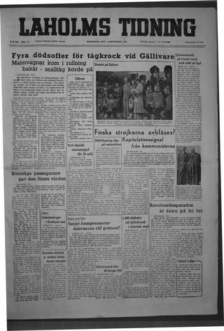 Förstasidan, Måndag 5 september 1949