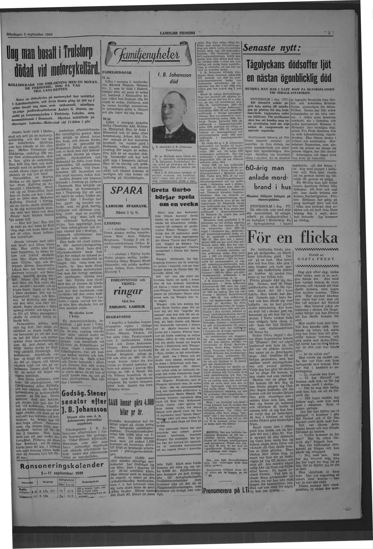 Laholms Tidning Måndag 5 september 1949, sida 3