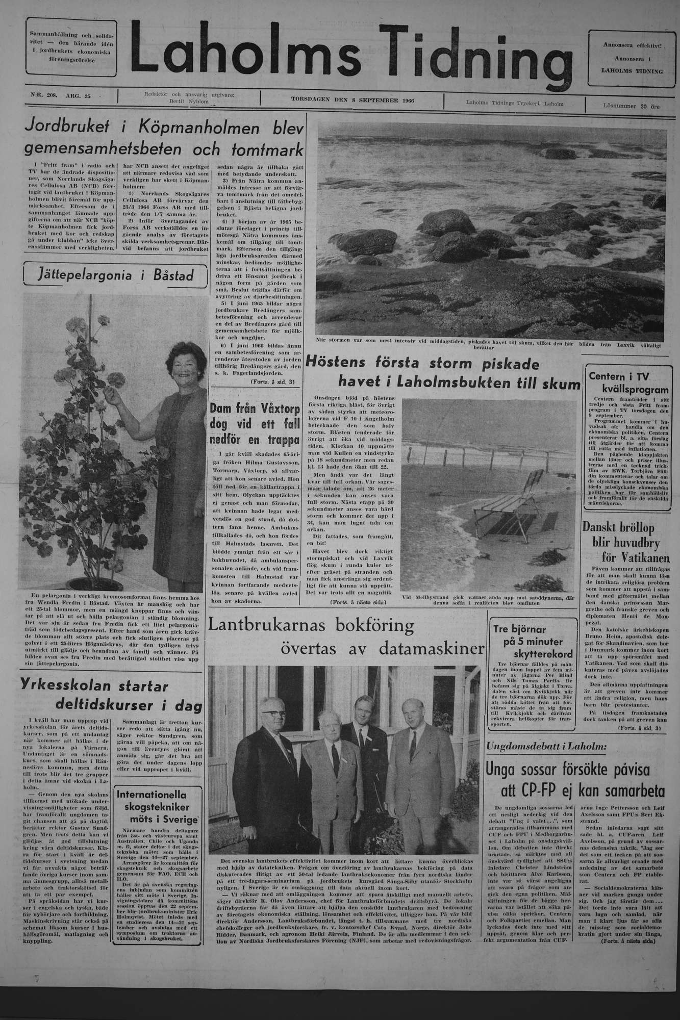 Laholms Tidning Torsdag 8 september 1966, sida 1