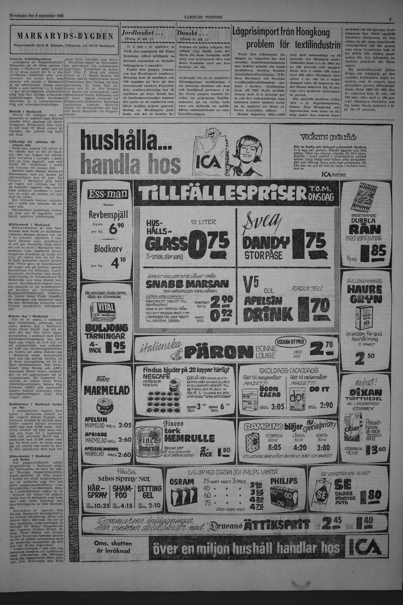 Laholms Tidning Torsdag 8 september 1966, sida 3