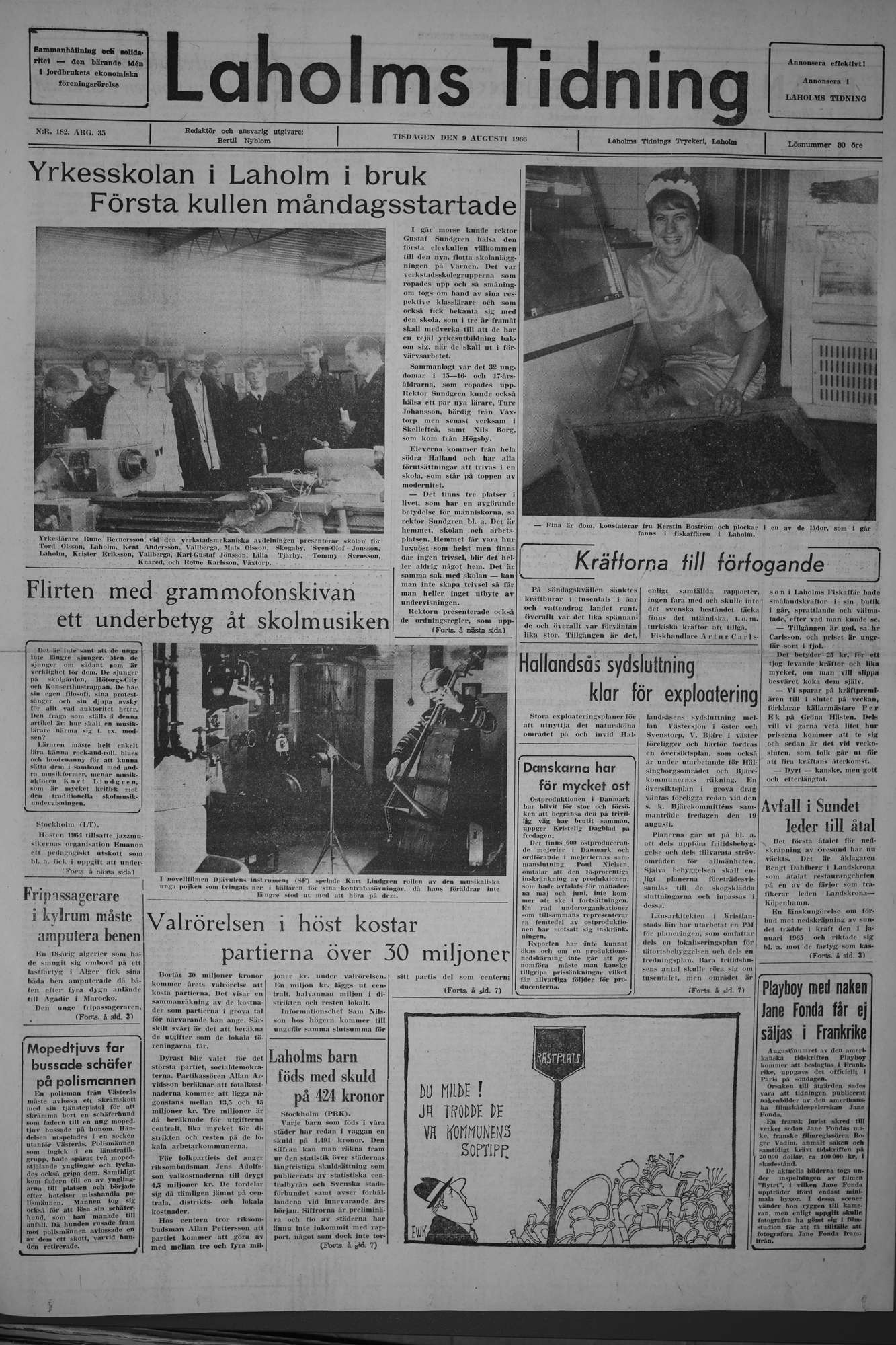 Laholms Tidning Tisdag 9 augusti 1966, sida 1