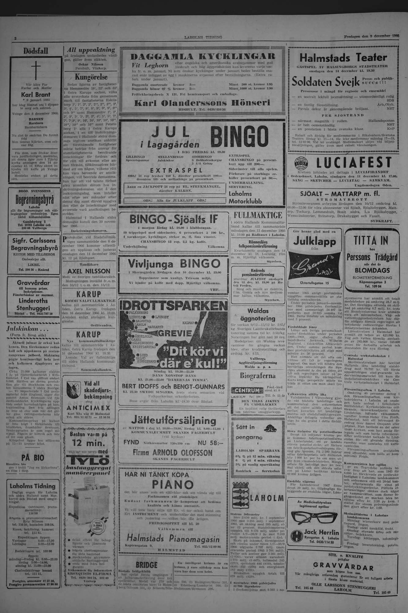 Laholms Tidning Fredag 9 december 1966, sida 2