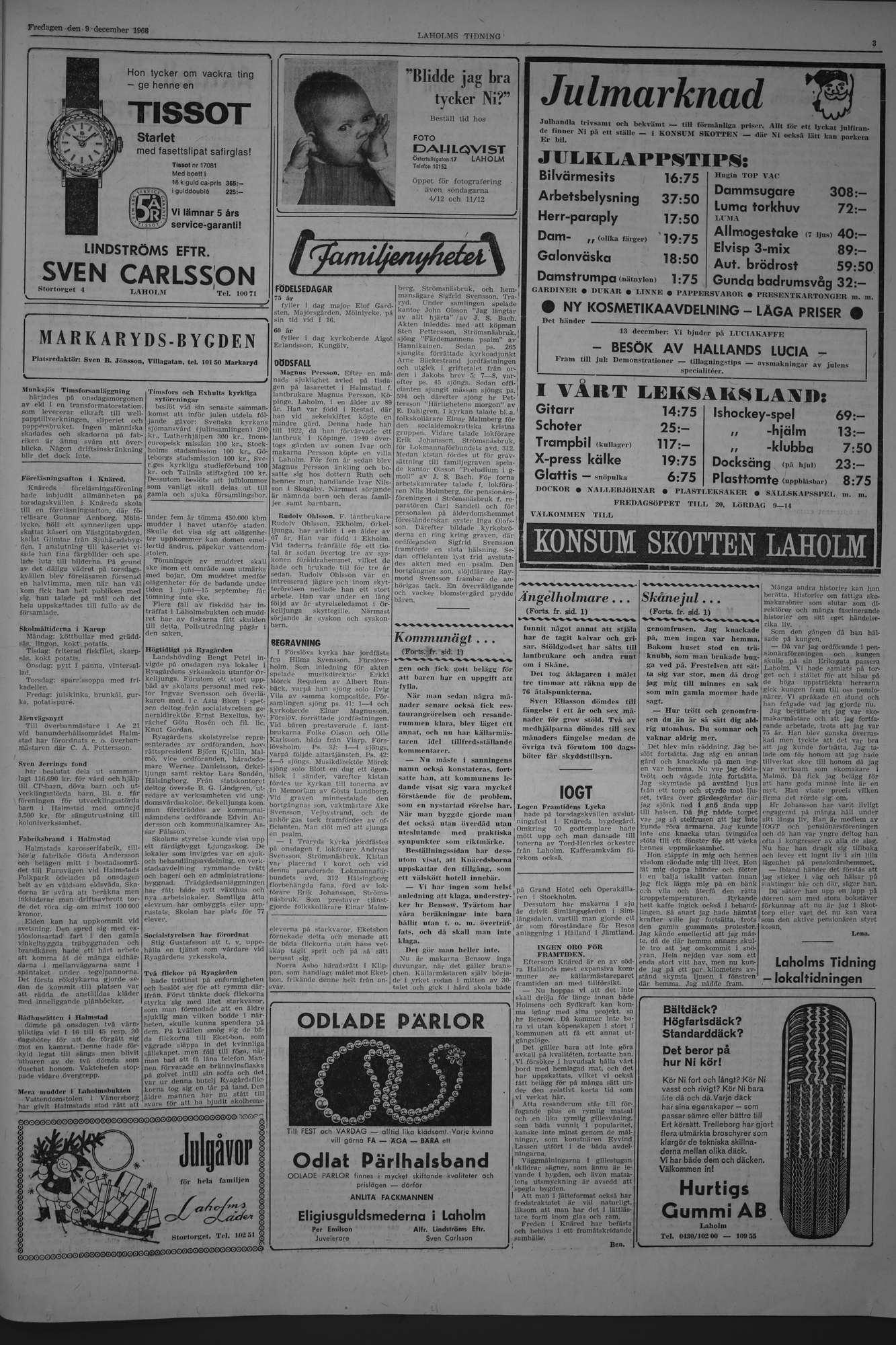 Laholms Tidning Fredag 9 december 1966, sida 3