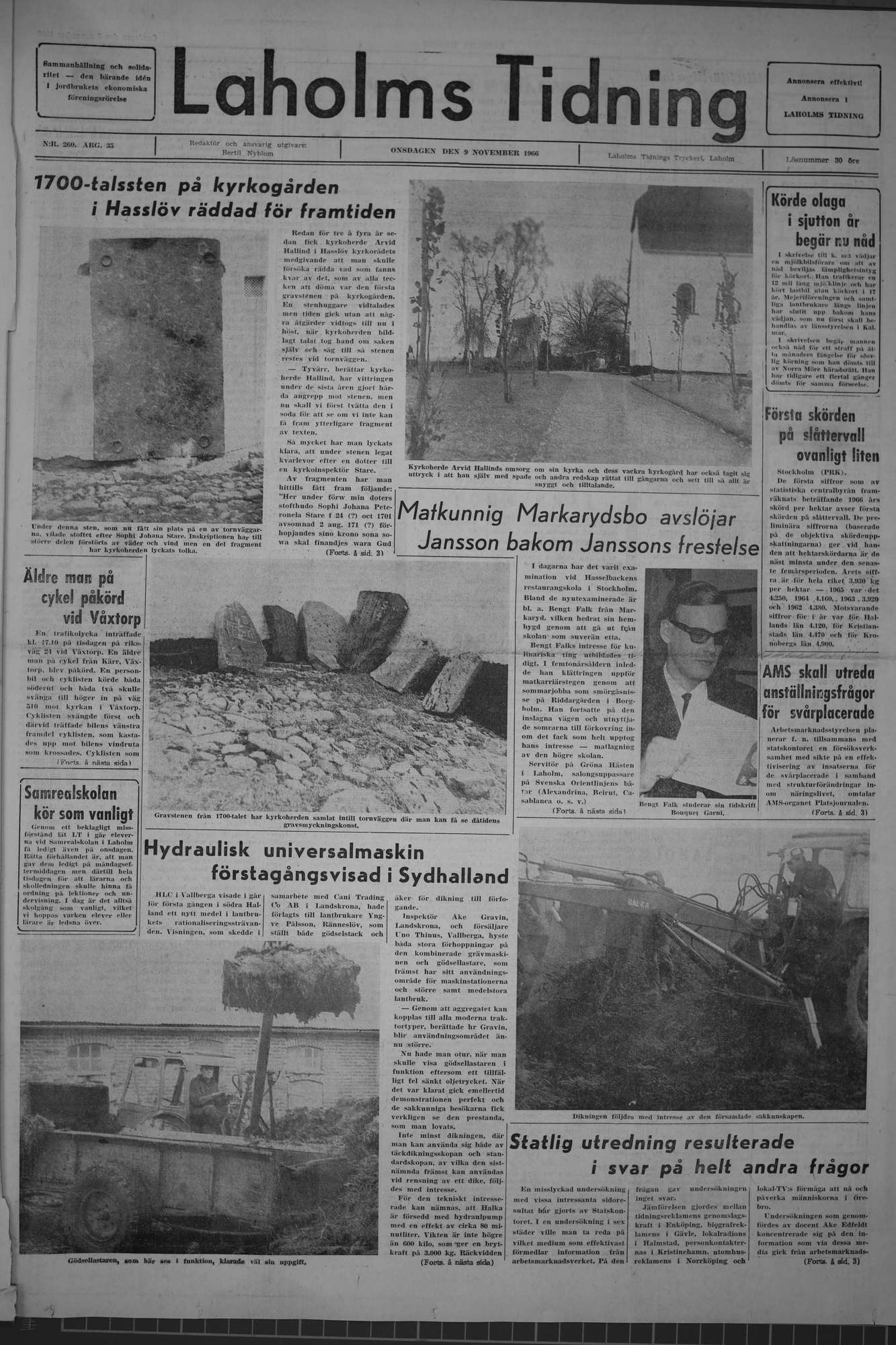 Laholms Tidning Onsdag 9 november 1966, sida 1