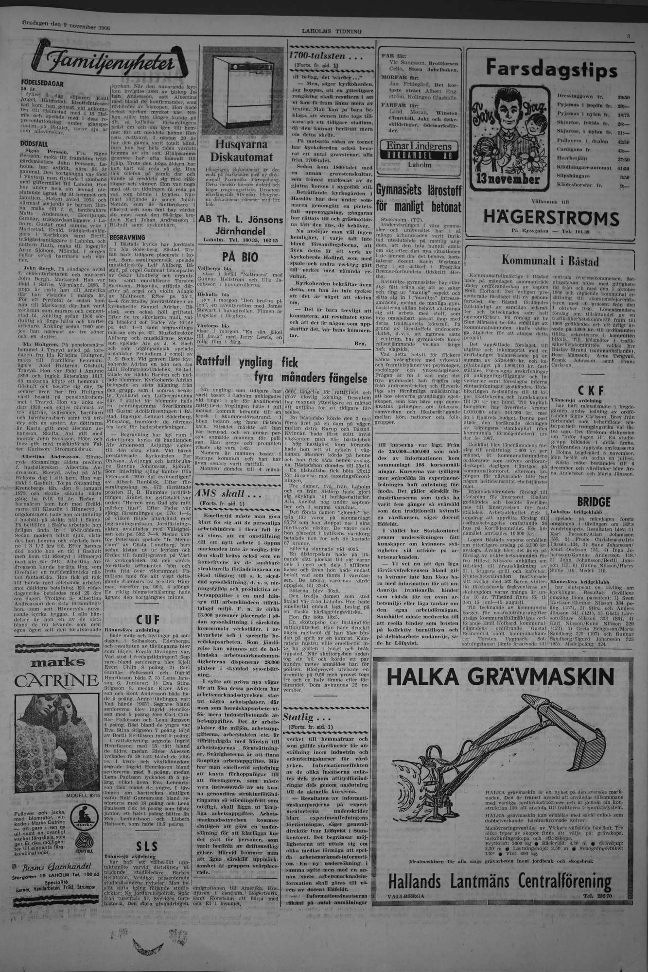 Laholms Tidning Onsdag 9 november 1966, sida 3