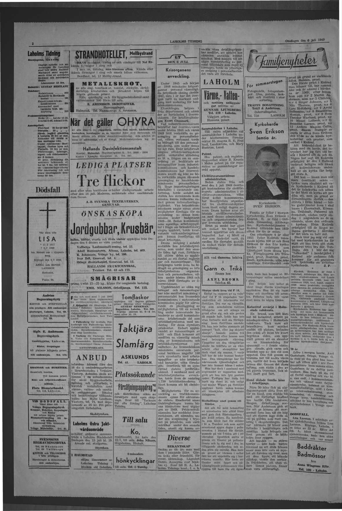 Laholms Tidning Onsdag 6 juli 1949, sida 2
