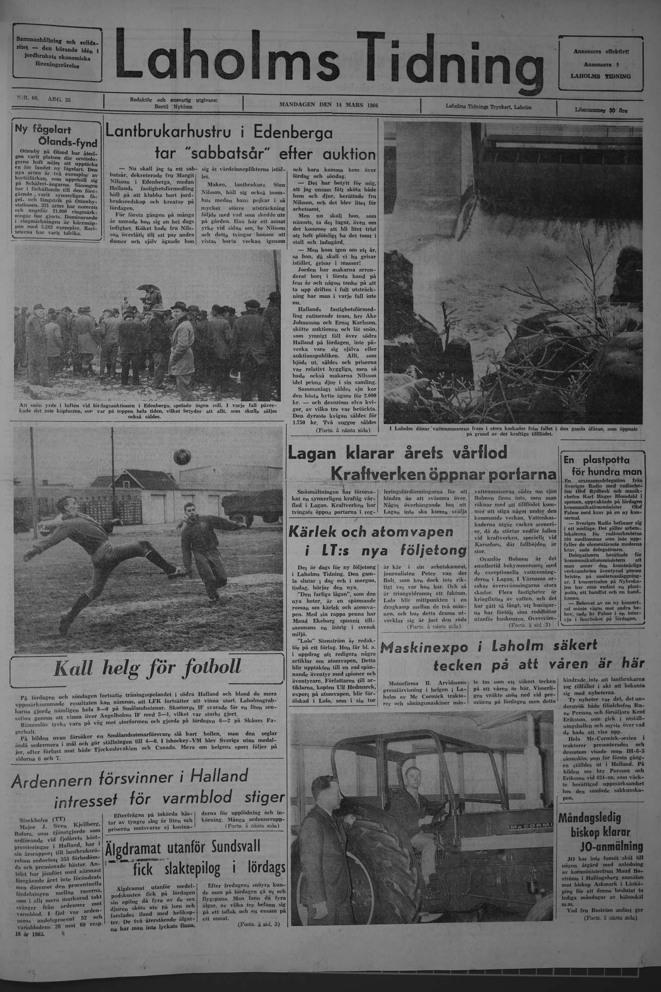 Laholms Tidning Måndag 14 mars 1966, sida 1