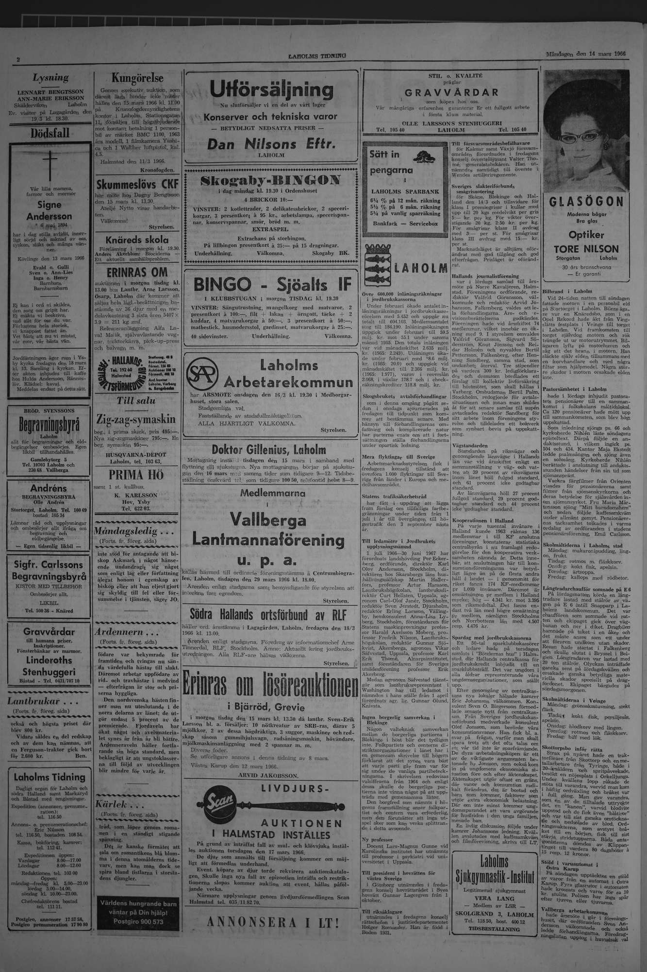Laholms Tidning Måndag 14 mars 1966, sida 2