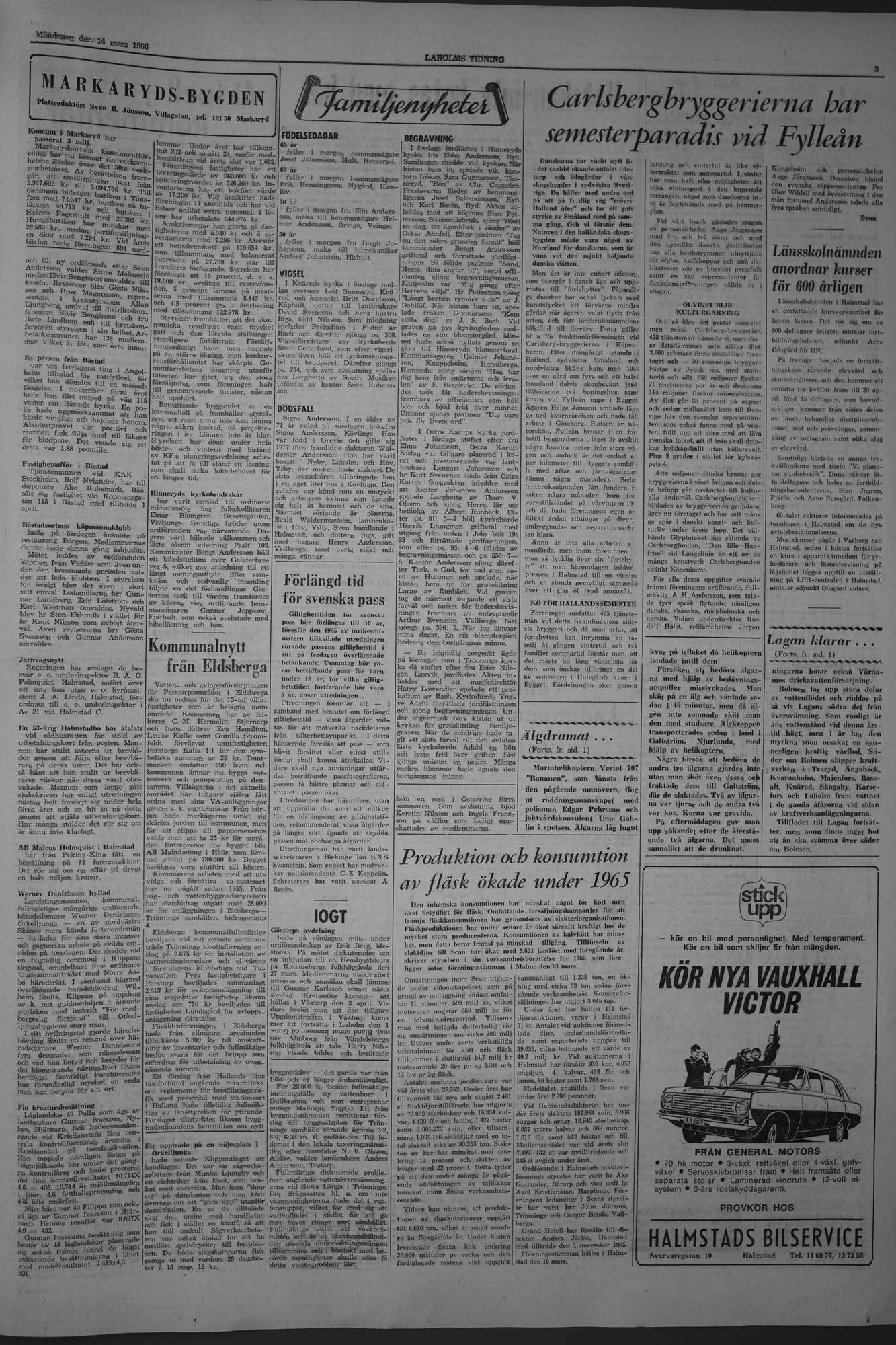 Laholms Tidning Måndag 14 mars 1966, sida 3