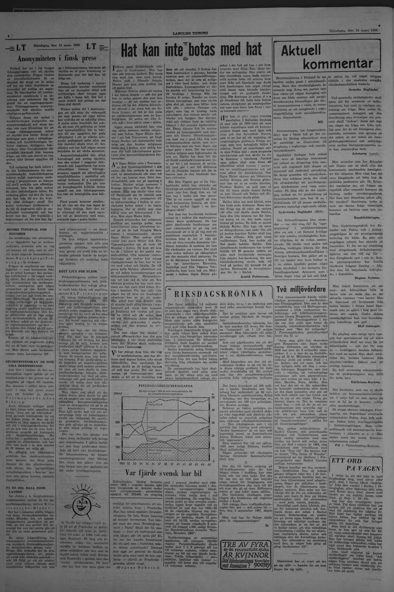 Laholms Tidning Måndag 14 mars 1966, sida 4