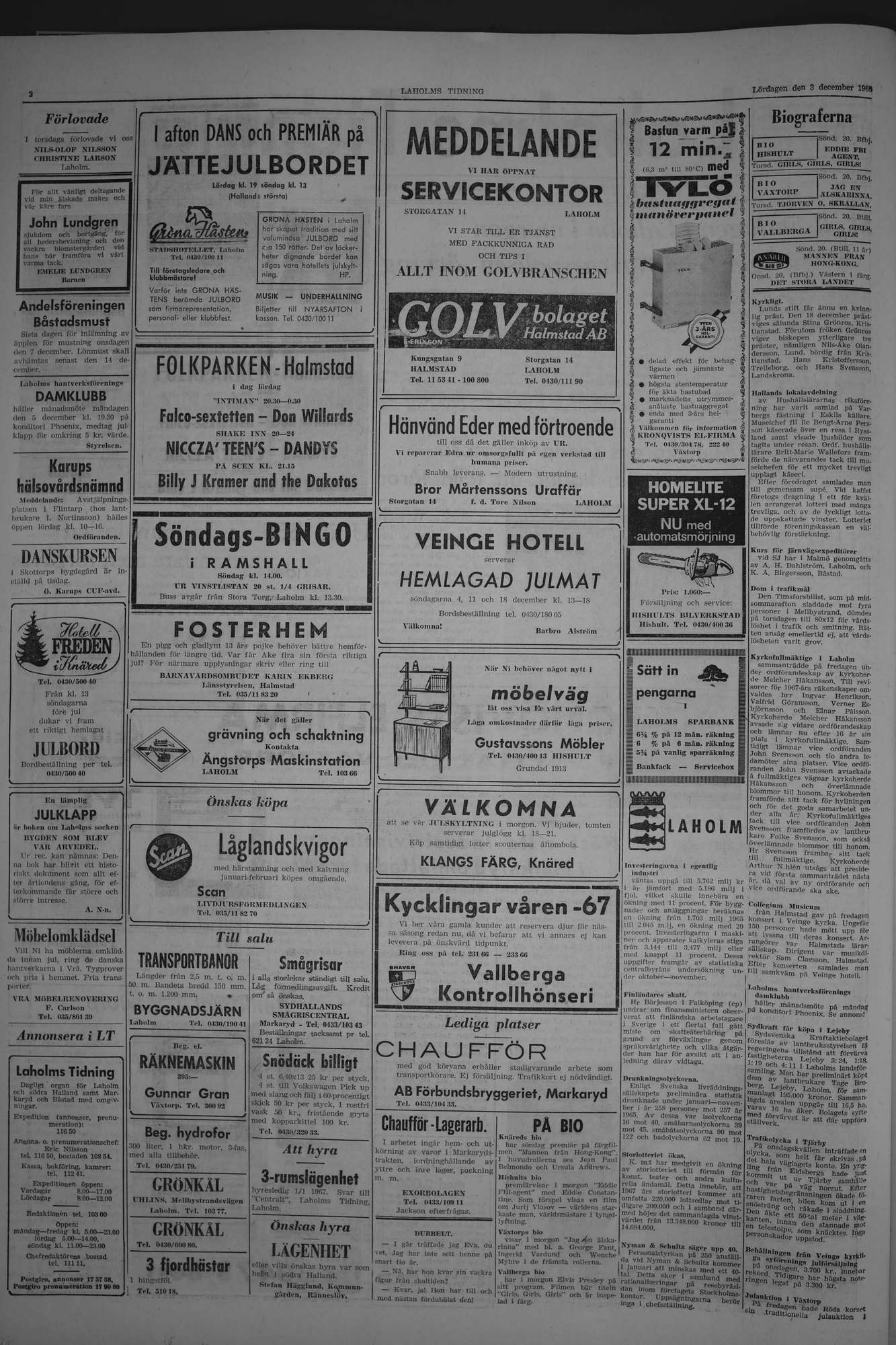 Laholms Tidning Lördag 3 december 1966, sida 2