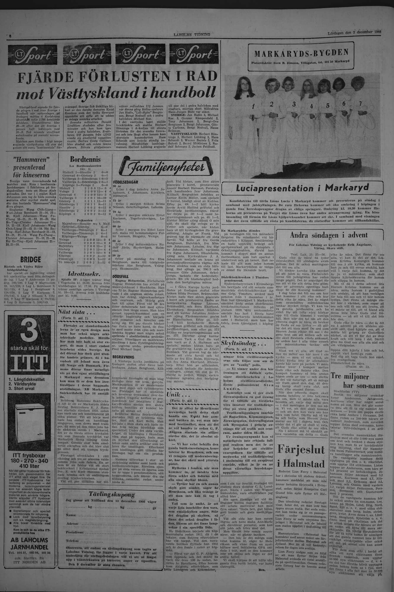 Laholms Tidning Lördag 3 december 1966, sida 6
