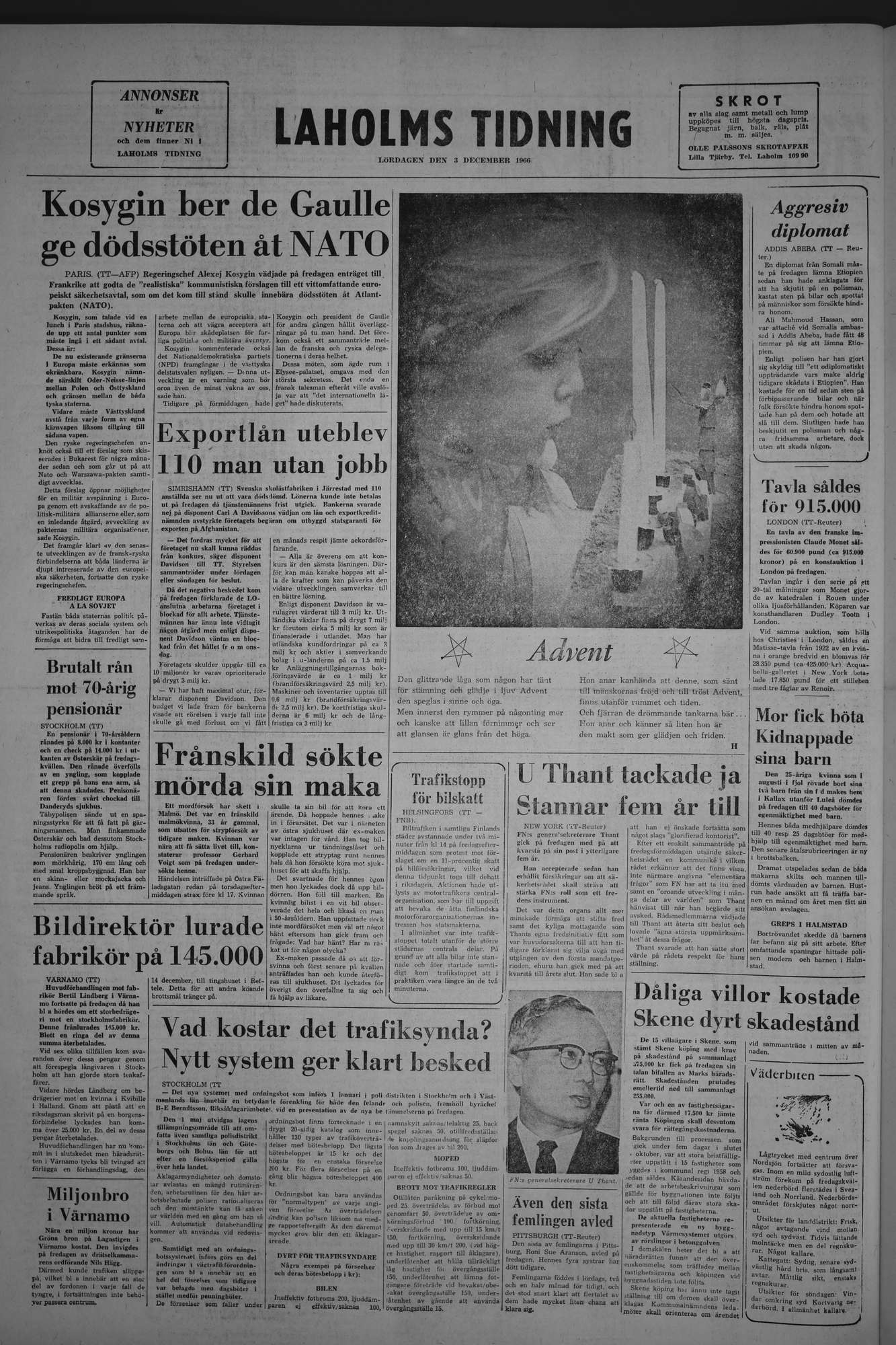 Laholms Tidning Lördag 3 december 1966, sida 8