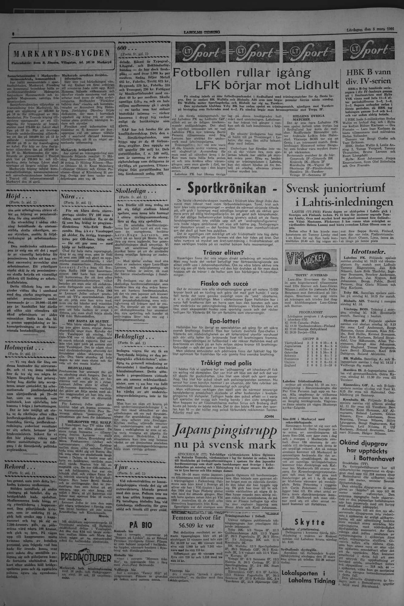 Laholms Tidning Lördag 5 mars 1966, sida 6