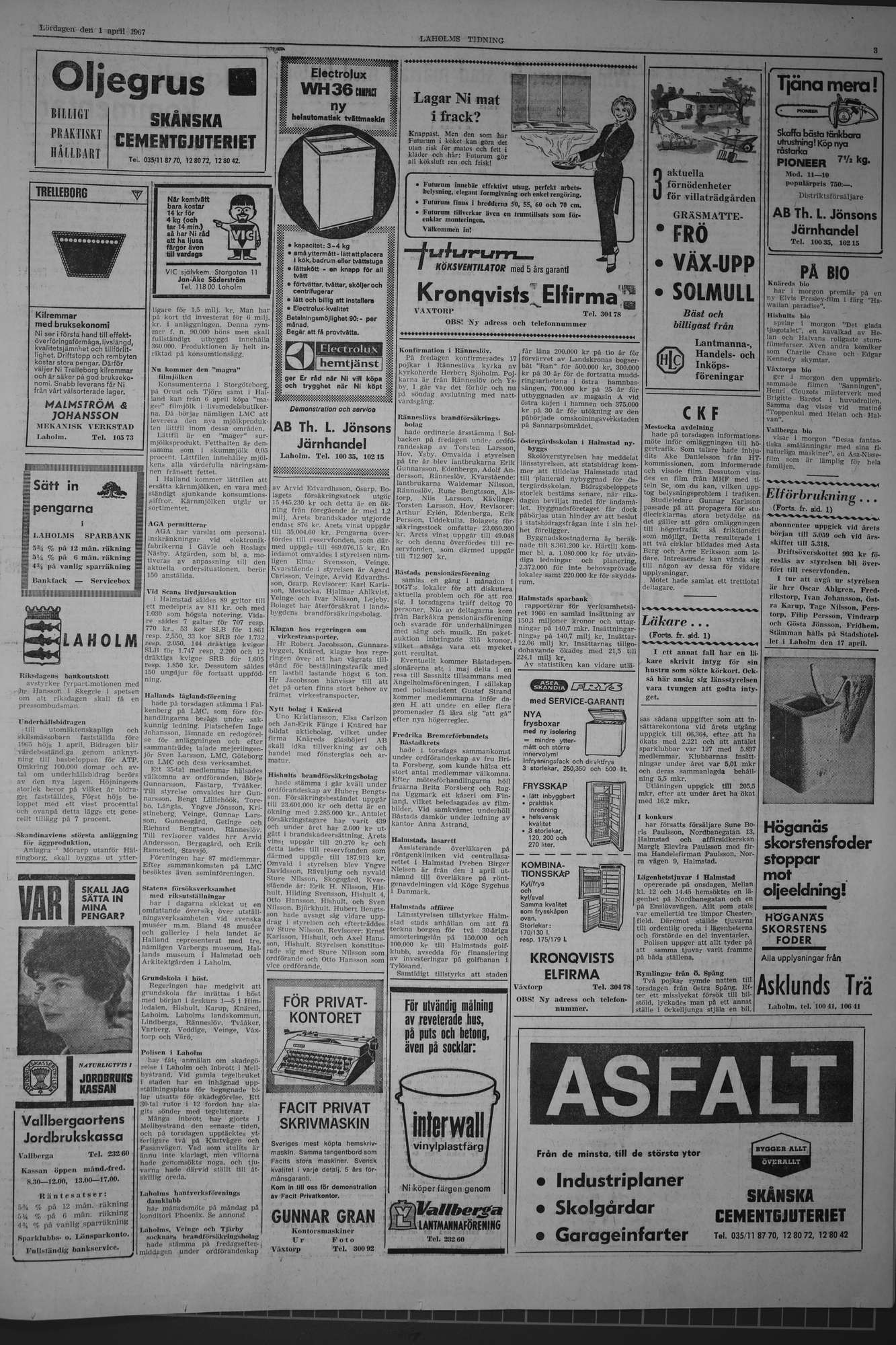 Laholms Tidning Lördag 1 april 1967, sida 3