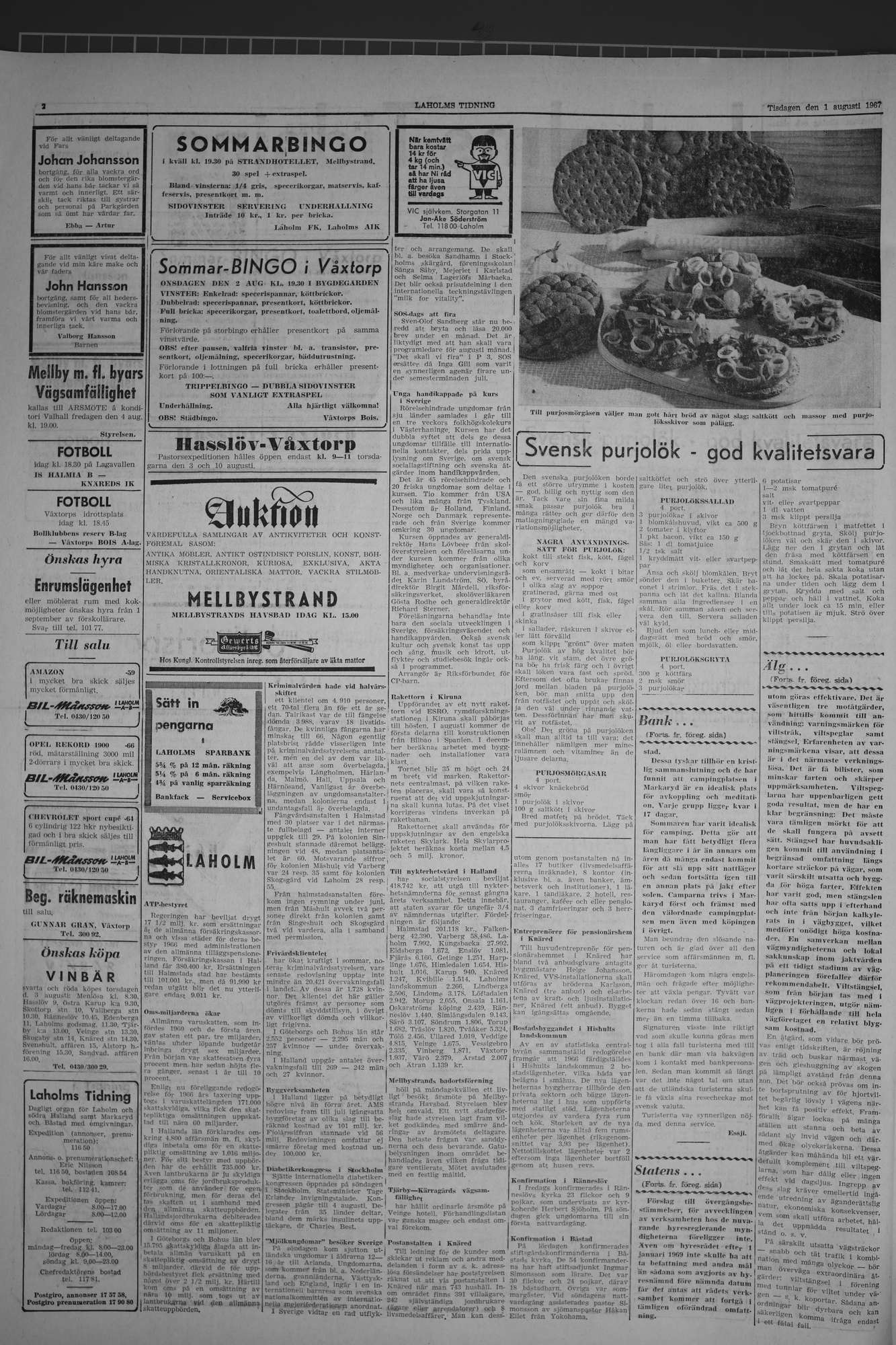 Laholms Tidning Tisdag 1 augusti 1967, sida 2