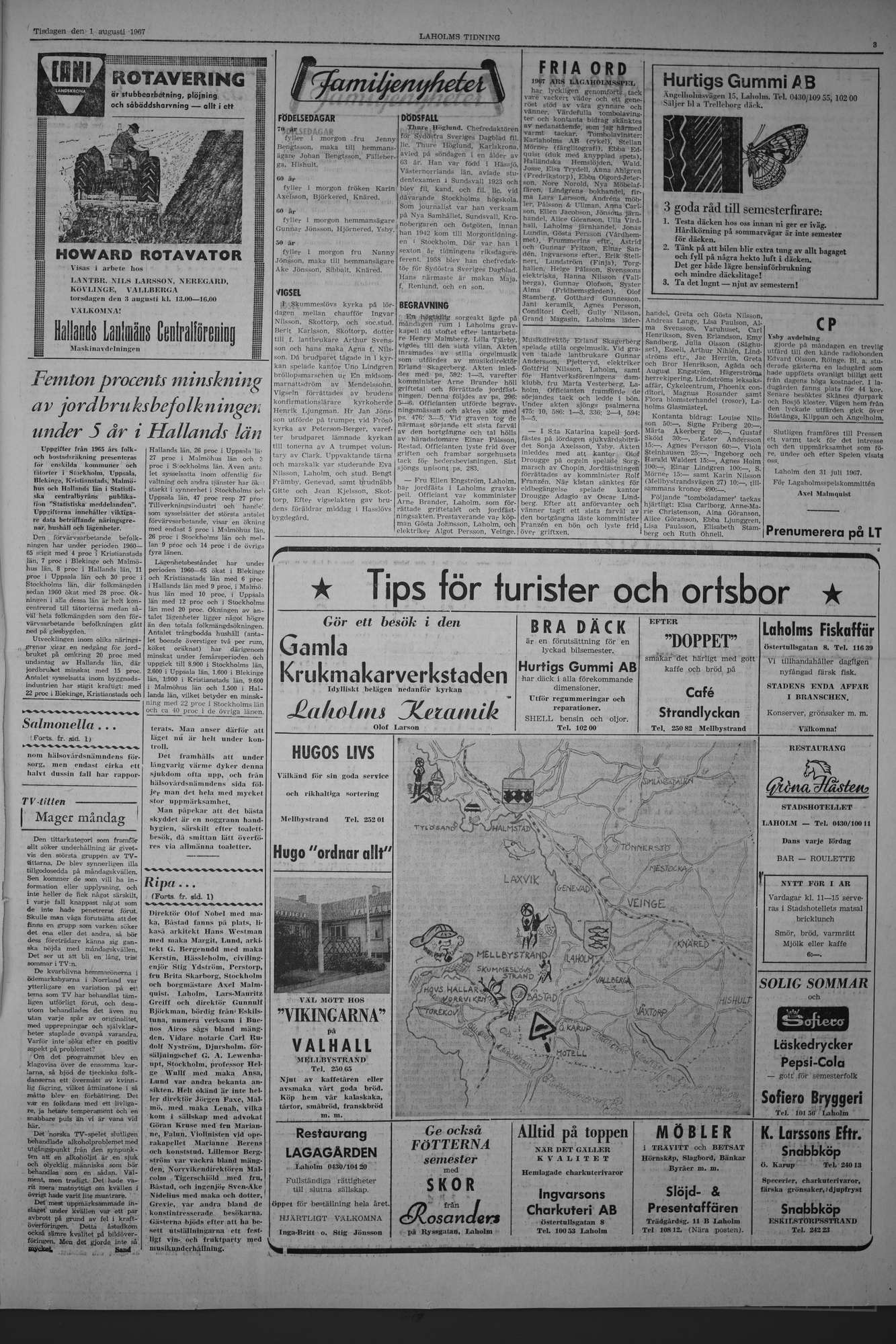 Laholms Tidning Tisdag 1 augusti 1967, sida 3