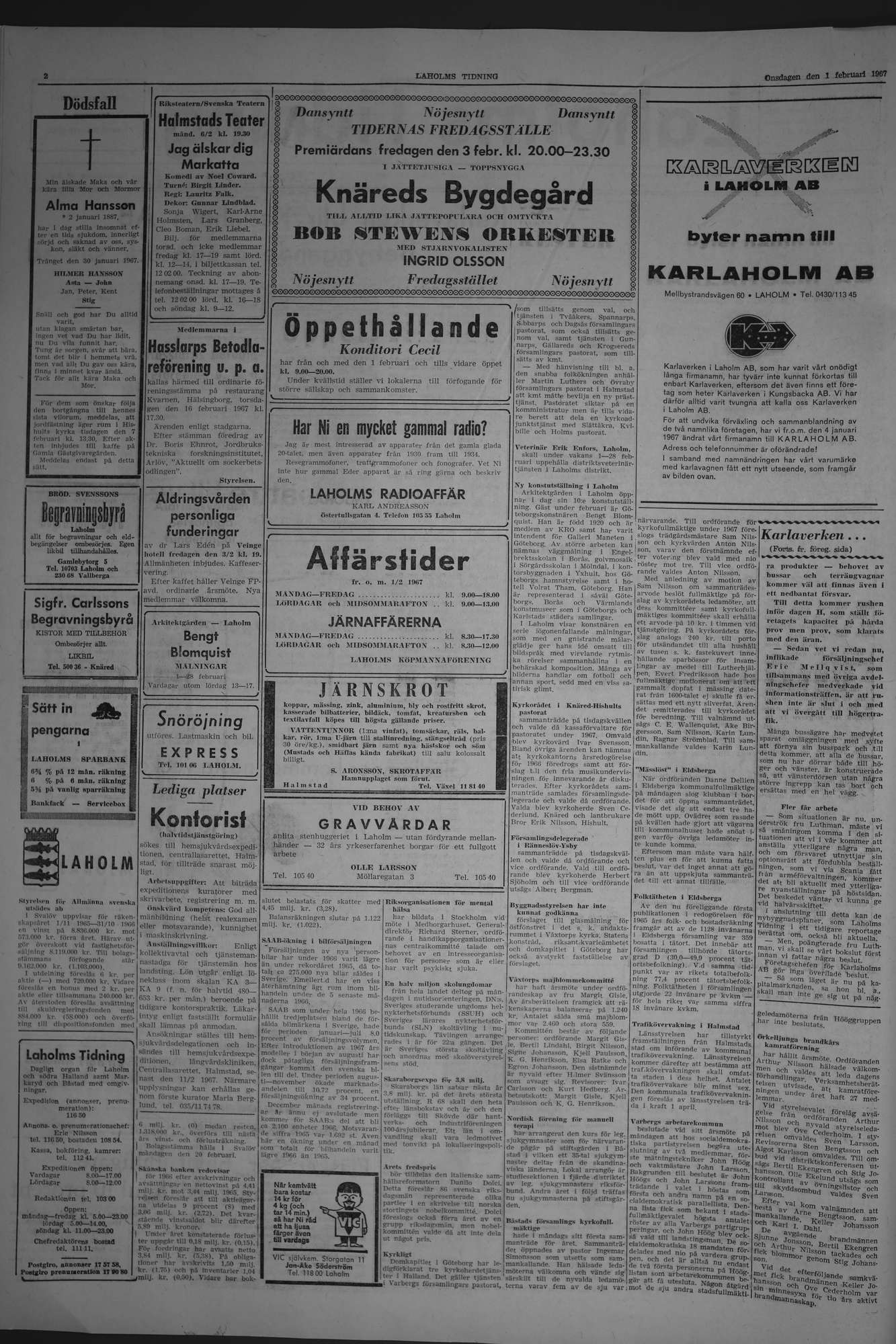 Laholms Tidning Onsdag 1 februari 1967, sida 2