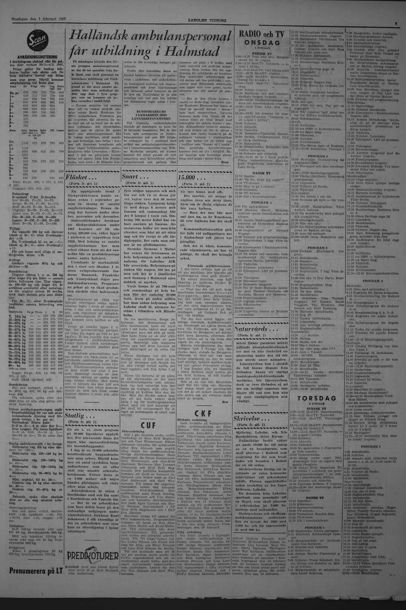 Laholms Tidning Onsdag 1 februari 1967, sida 7