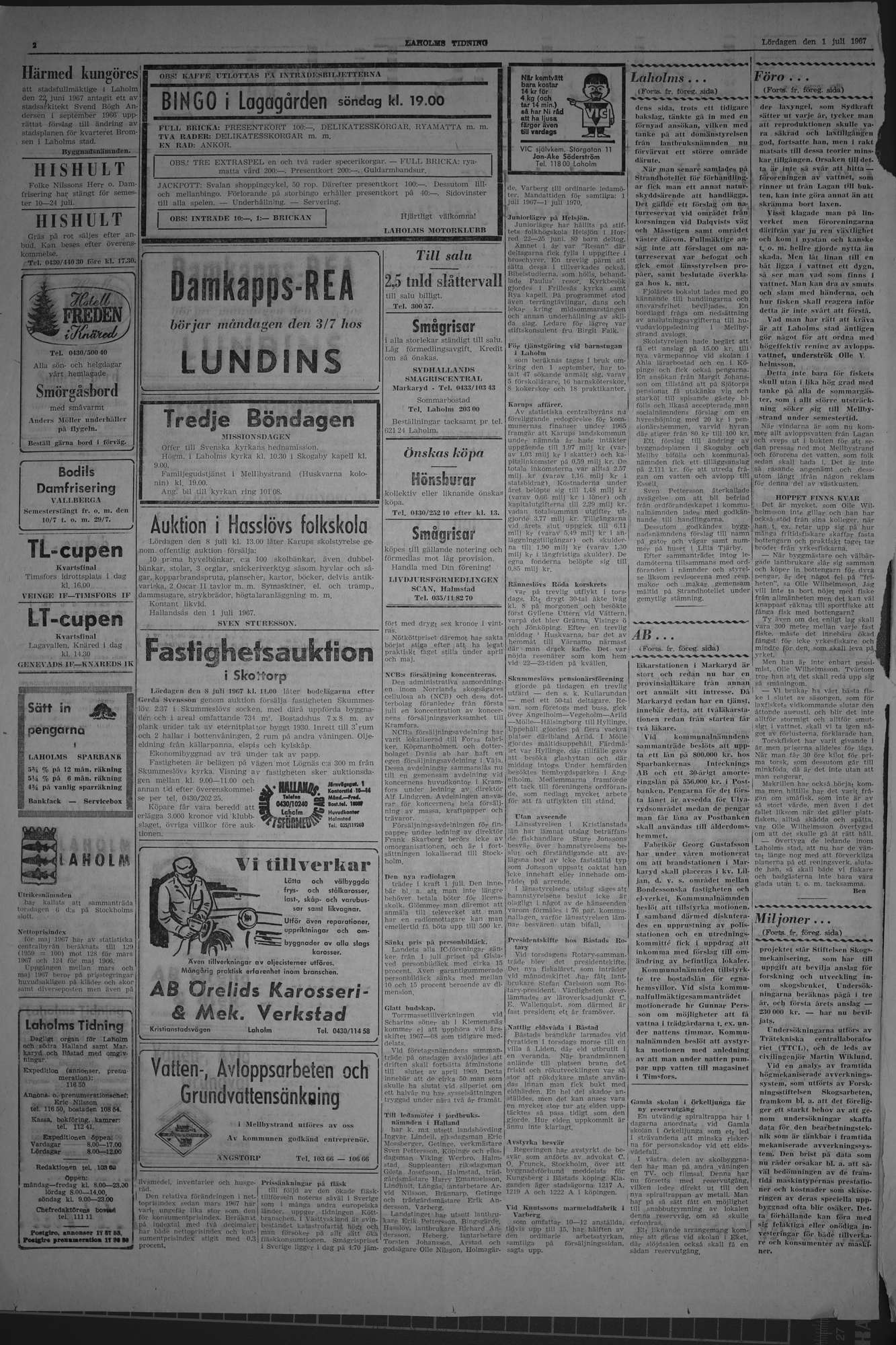 Laholms Tidning Lördag 1 juli 1967, sida 2