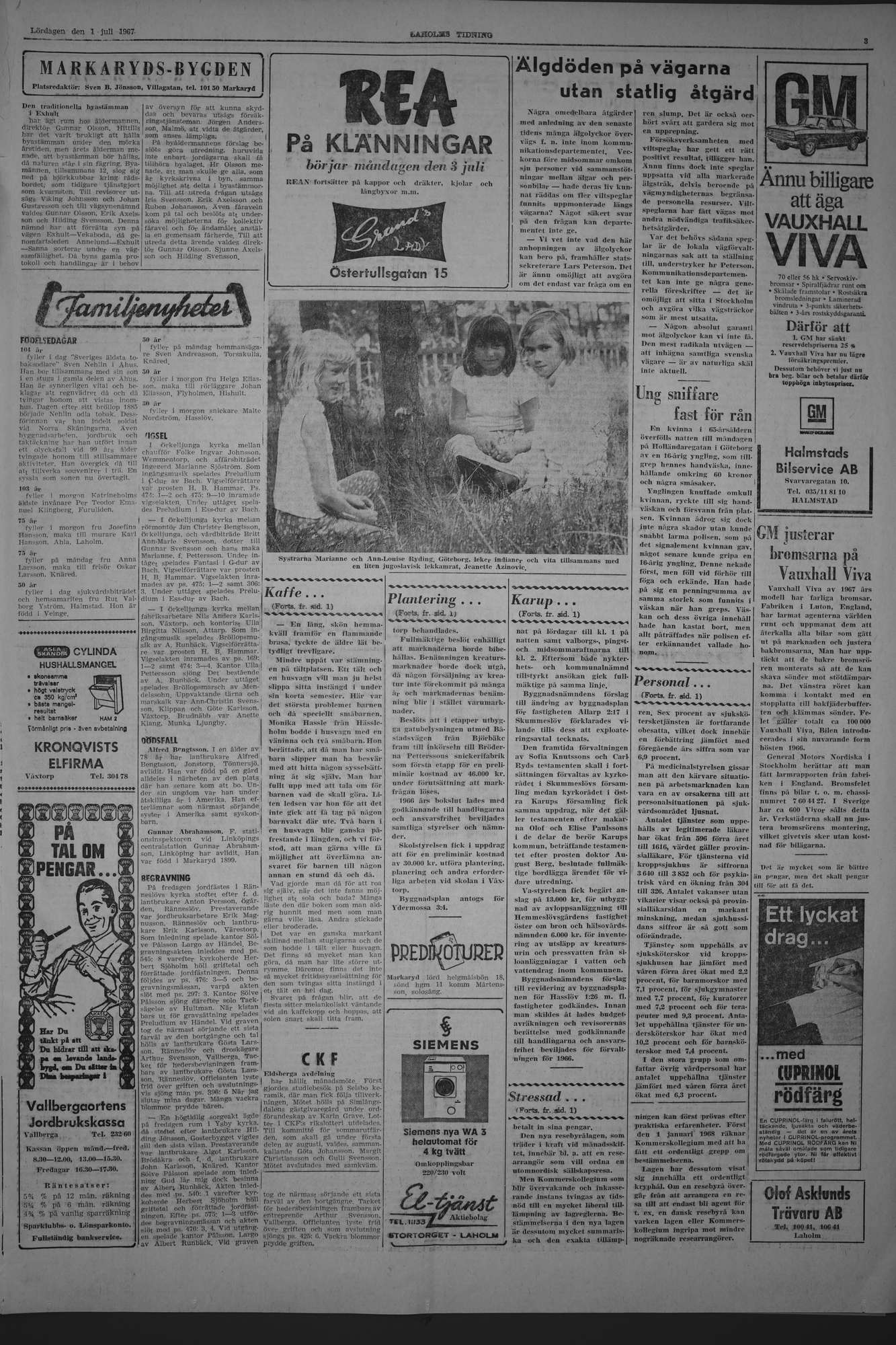 Laholms Tidning Lördag 1 juli 1967, sida 3