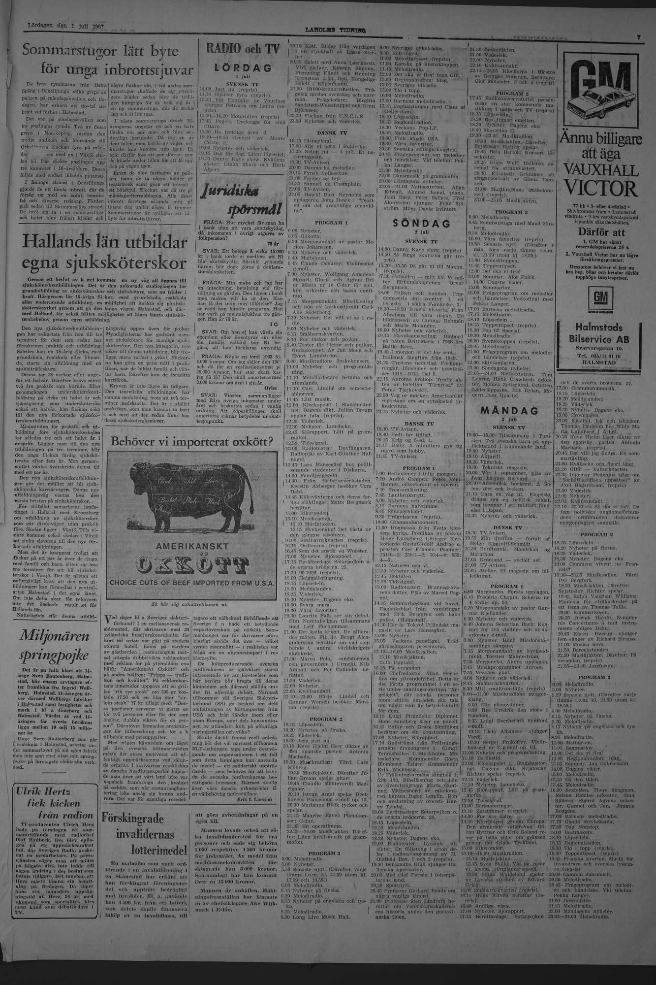 Laholms Tidning Lördag 1 juli 1967, sida 7