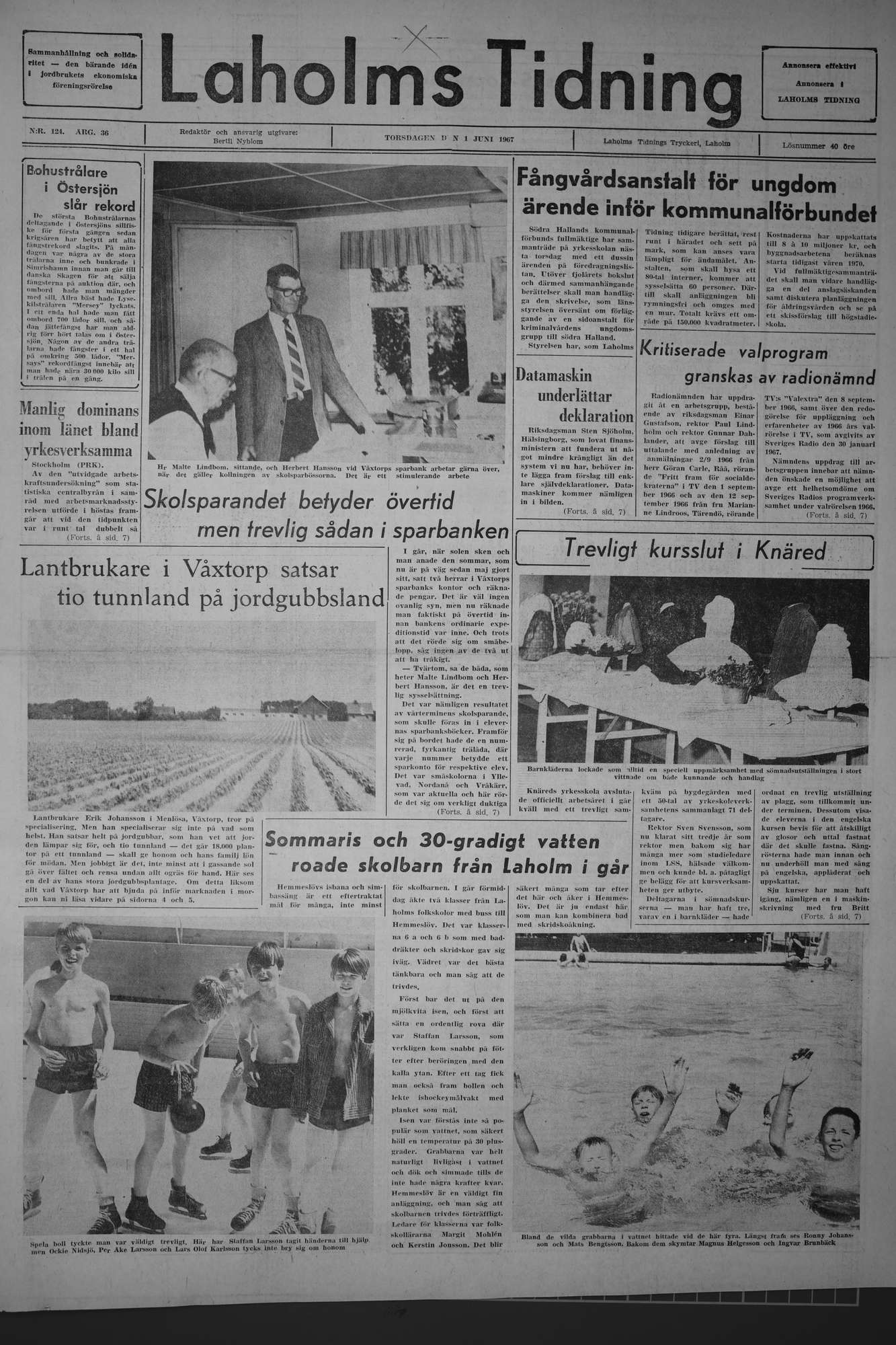 Laholms Tidning Torsdag 1 juni 1967, sida 1