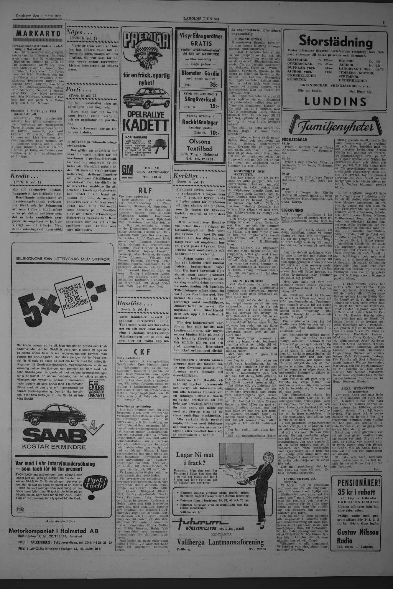 Laholms Tidning Onsdag 1 mars 1967, sida 3