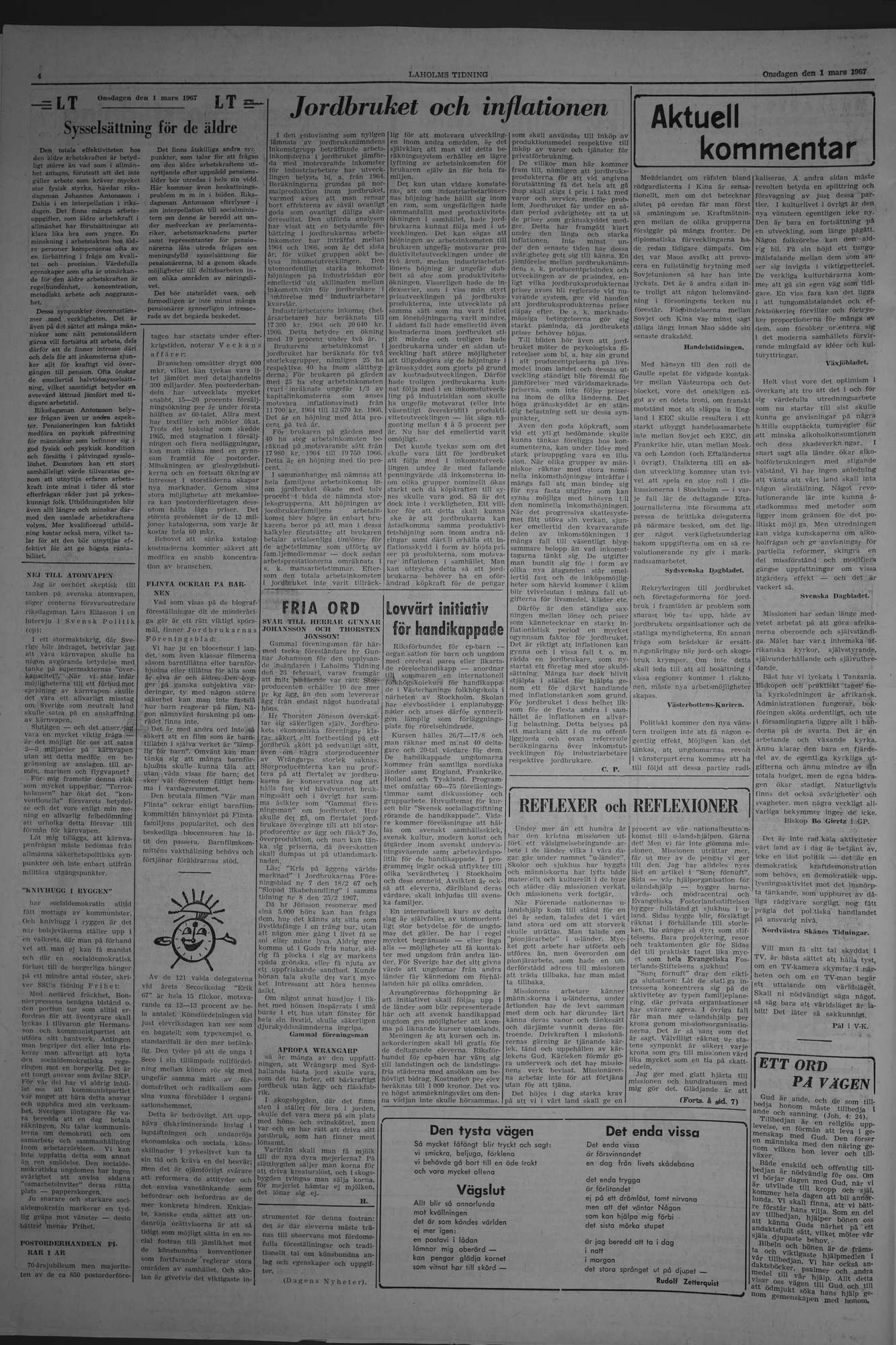 Laholms Tidning Onsdag 1 mars 1967, sida 4