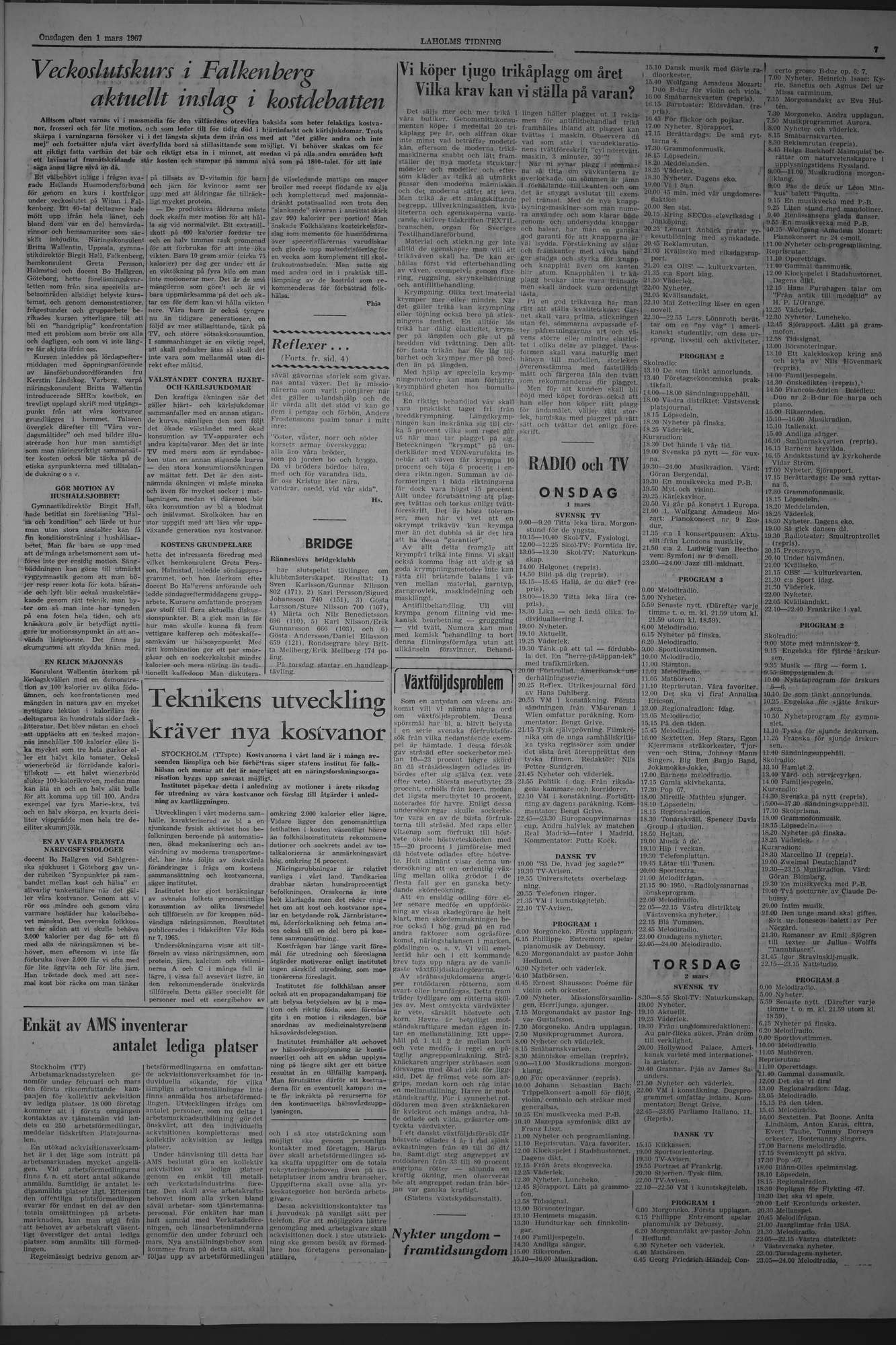 Laholms Tidning Onsdag 1 mars 1967, sida 7