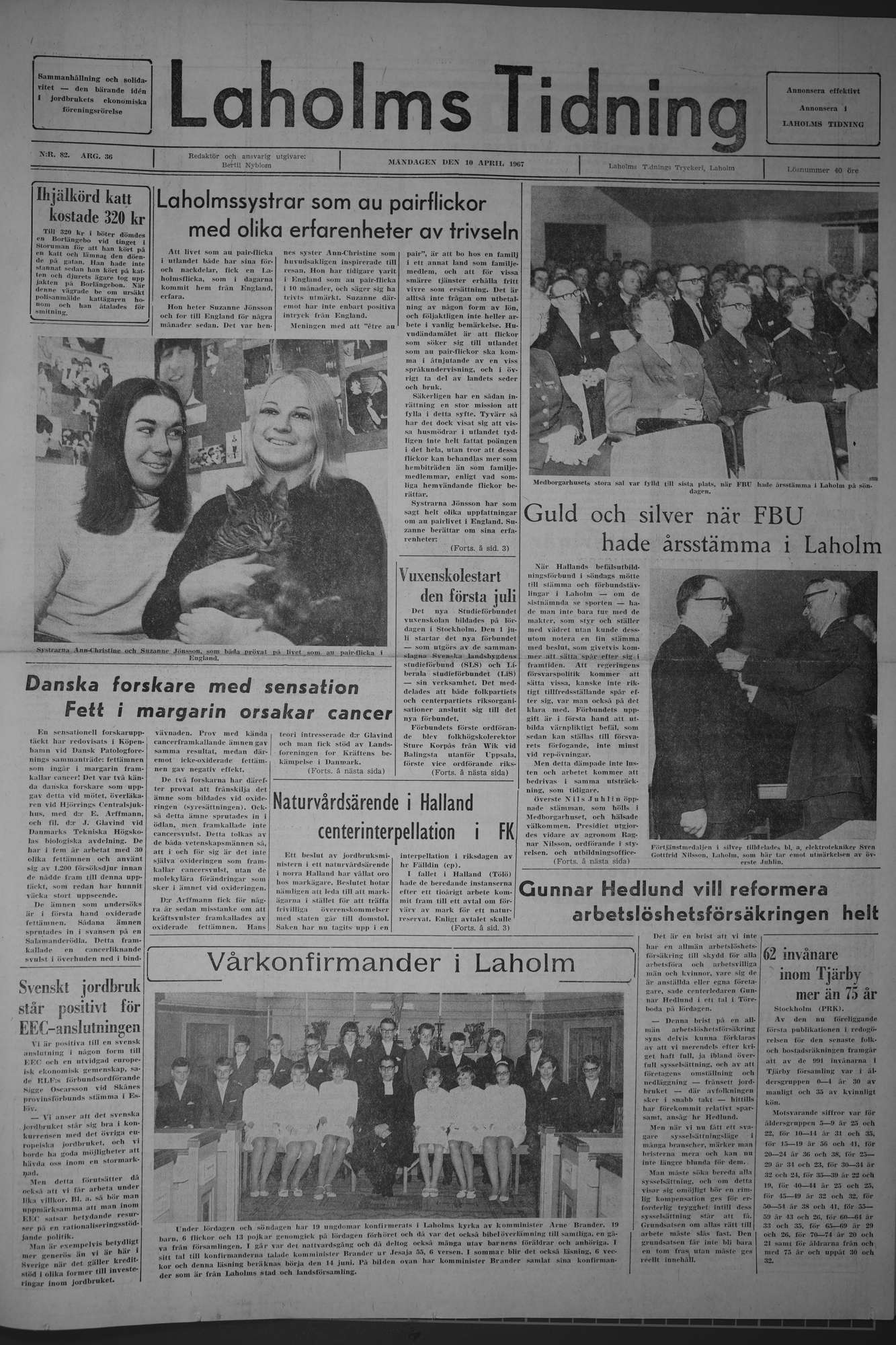 Laholms Tidning Måndag 10 april 1967, sida 1