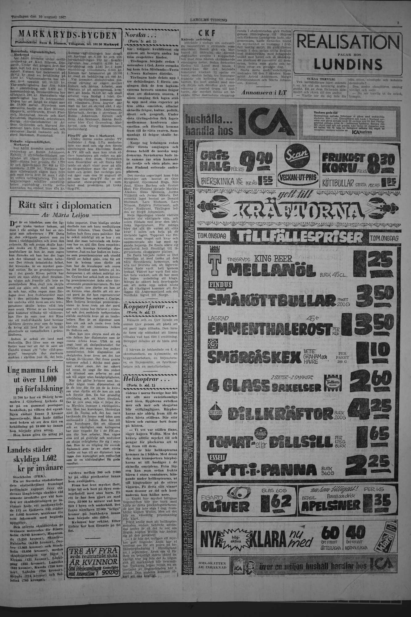Laholms Tidning Torsdag 10 augusti 1967, sida 3
