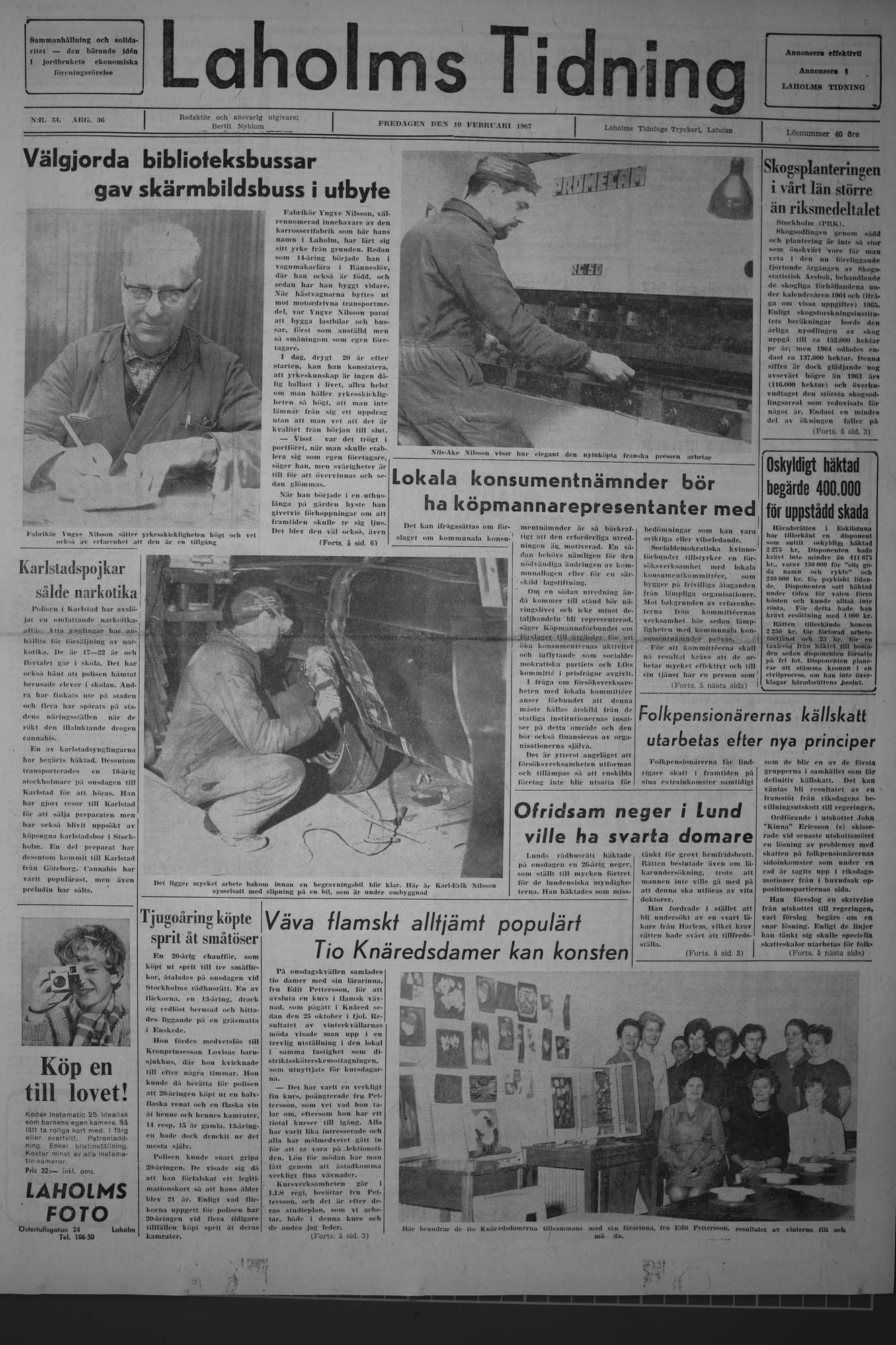 Laholms Tidning Fredag 10 februari 1967, sida 1