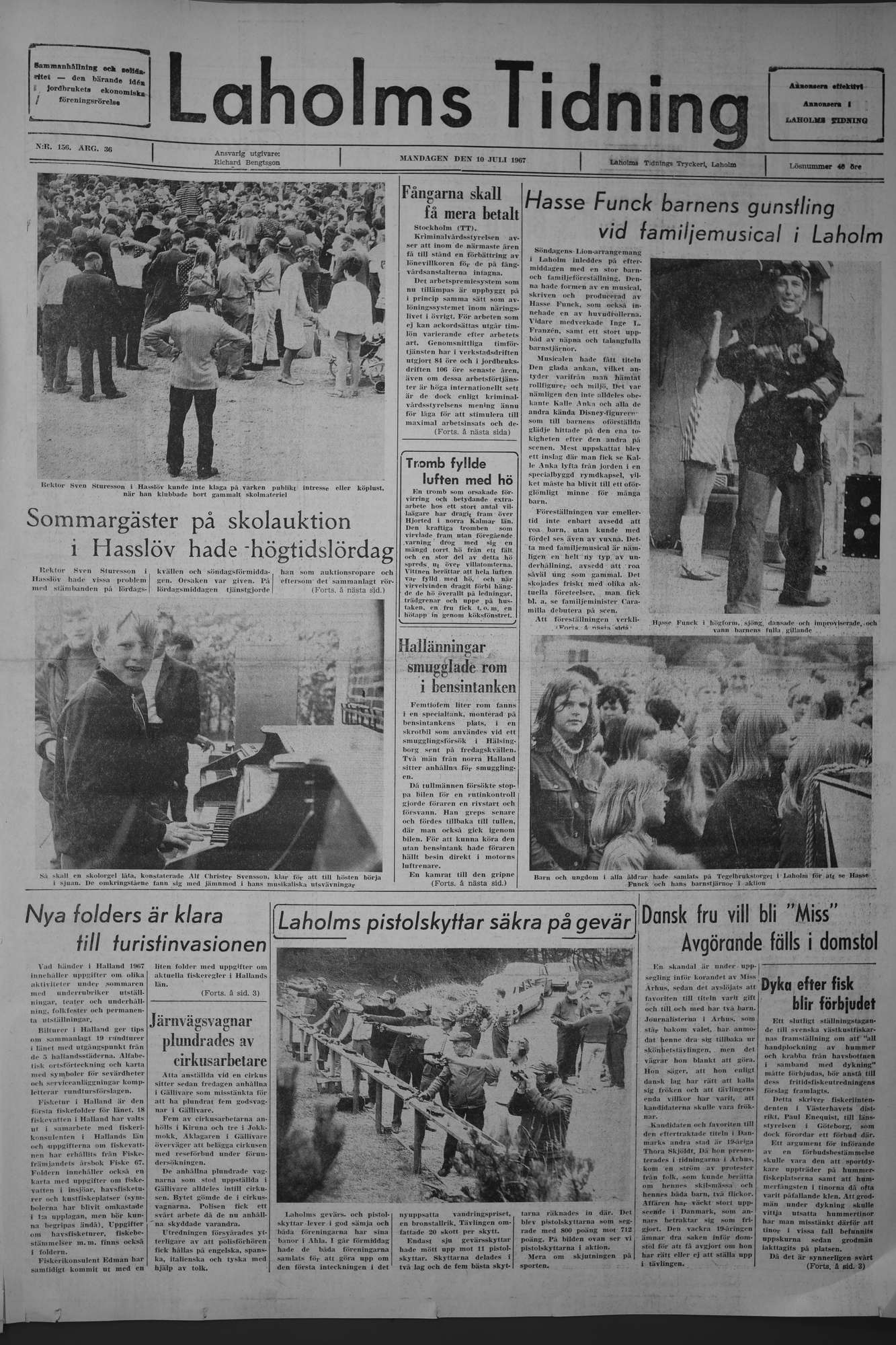 Laholms Tidning Måndag 10 juli 1967, sida 1